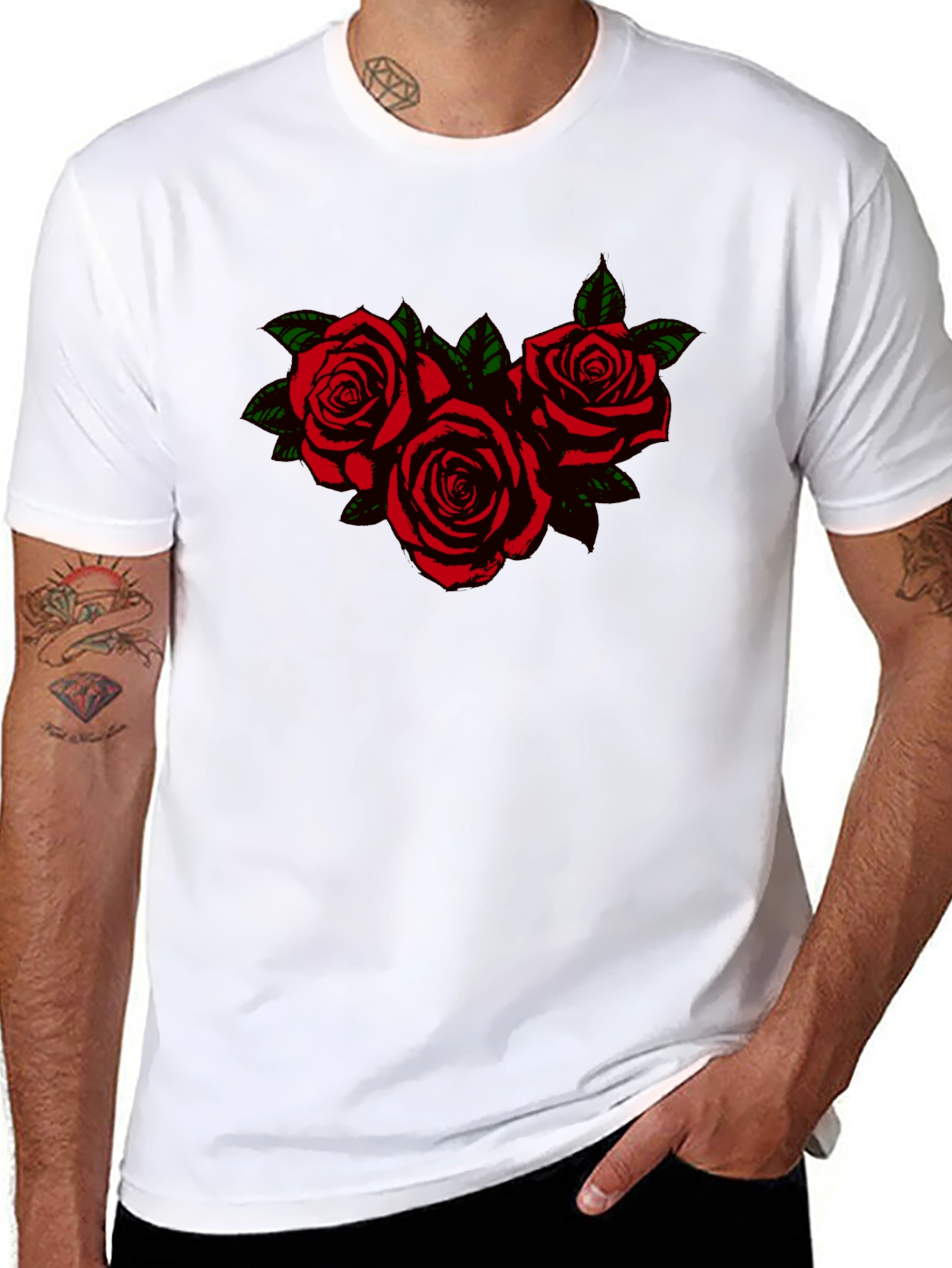 Black T-Shirt with Rose Graphic