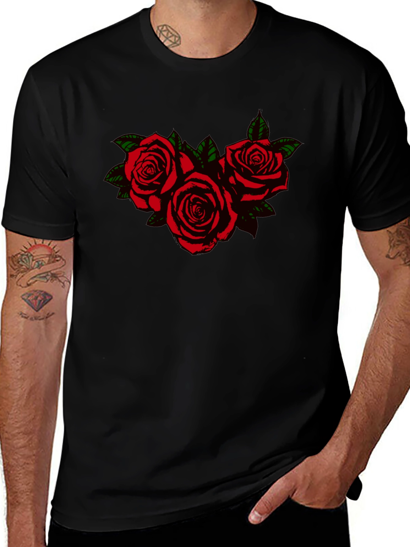 Black T-Shirt with Rose Graphic