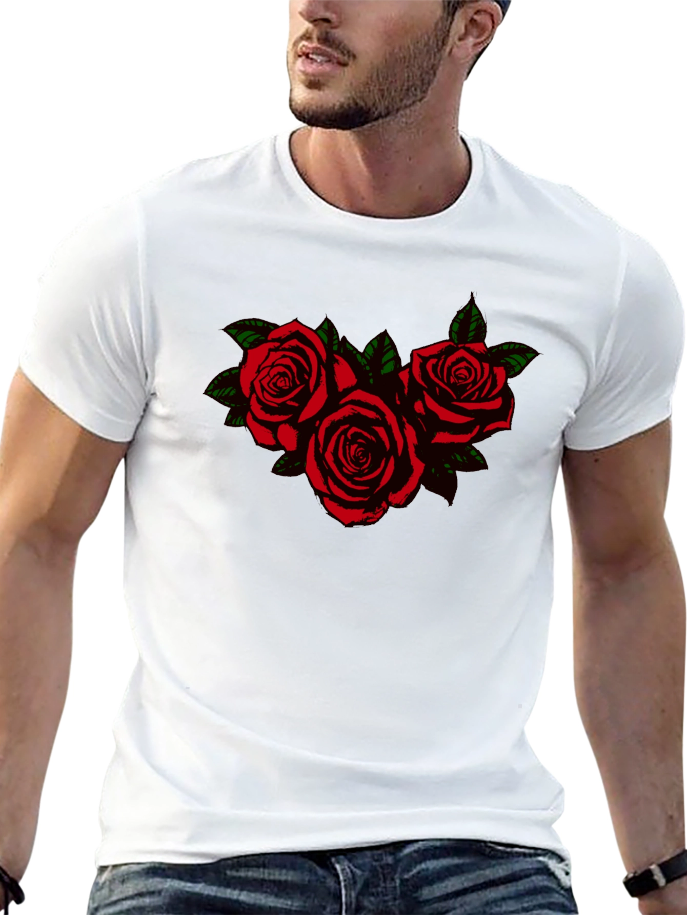 Black T-Shirt with Rose Graphic