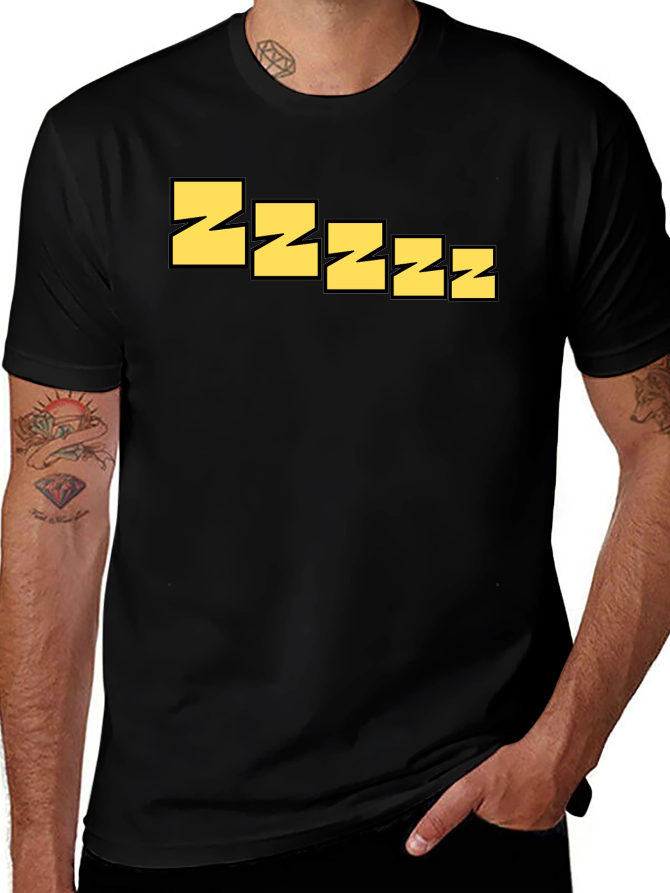 Sleepy Zzzz Graphic Tee - Relaxed Fit Black T-Shirt