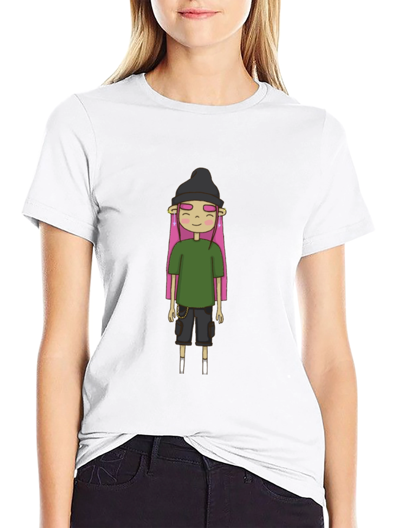 Unique Cartoon Character Black T-Shirt