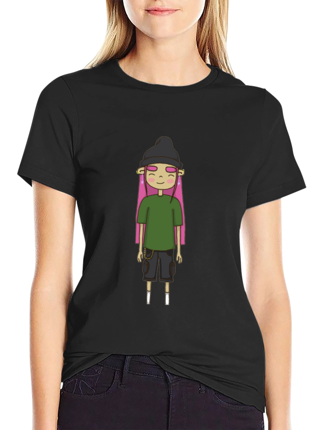 Unique Cartoon Character Black T-Shirt