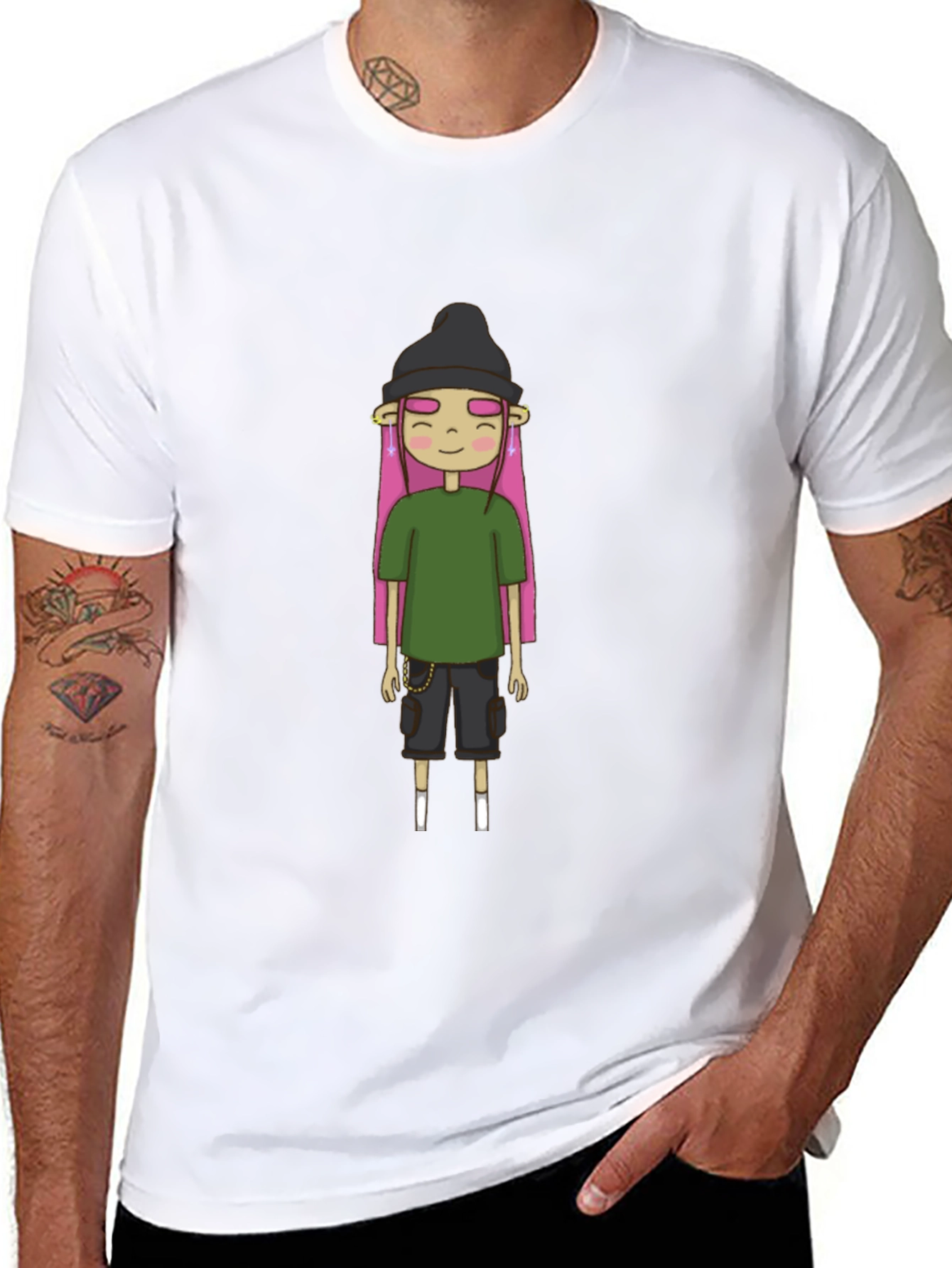Unique Cartoon Character Black T-Shirt