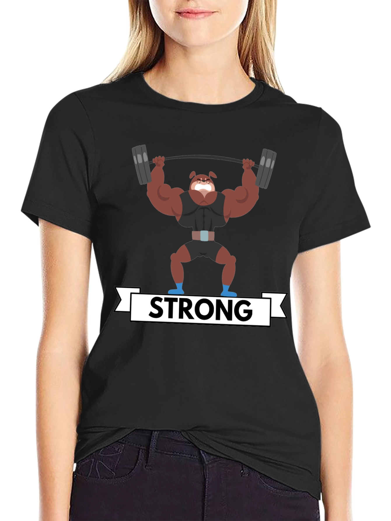 Strong Dog Lifting Weights Graphic T-Shirt