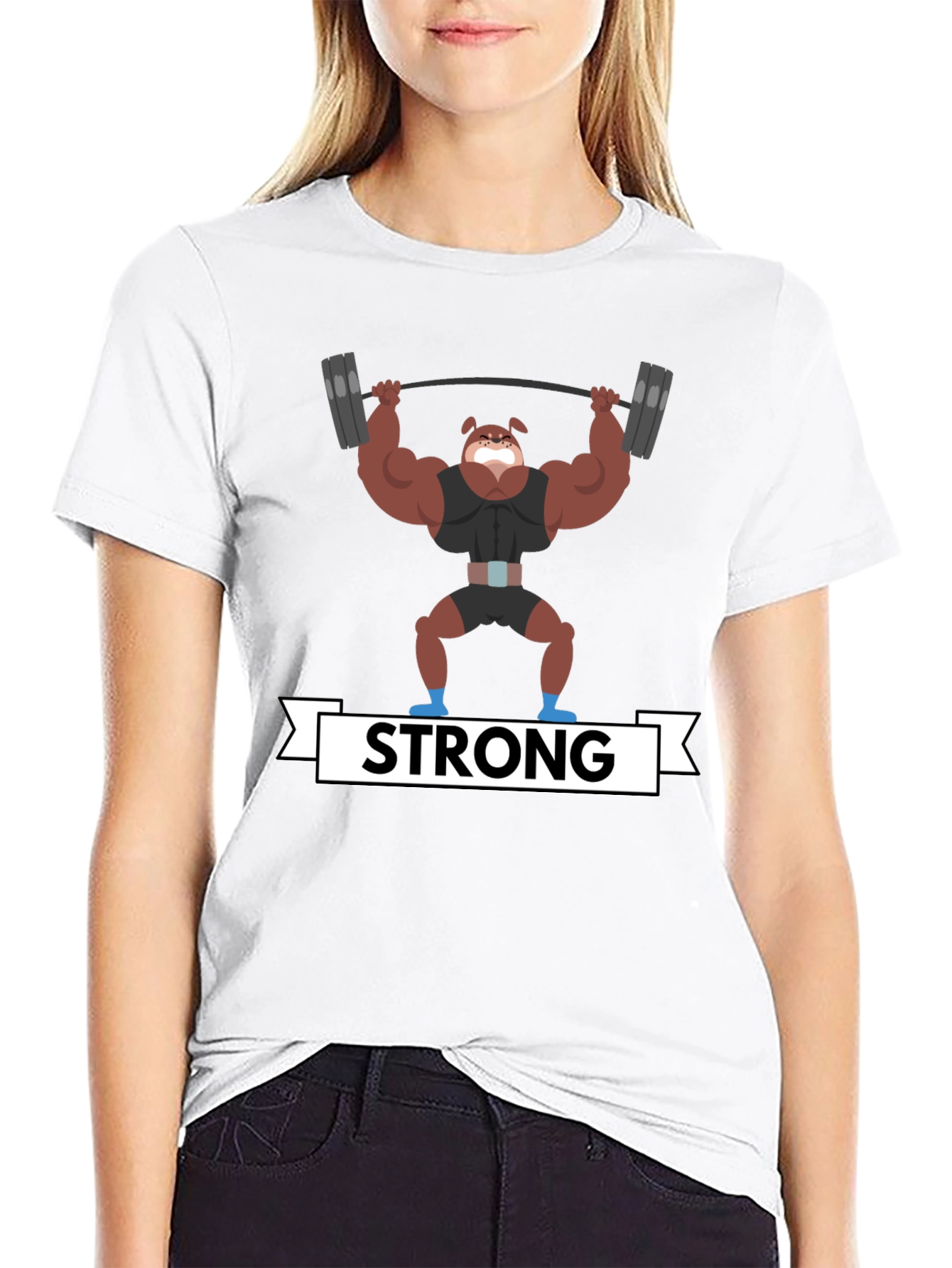 Strong Dog Lifting Weights Graphic T-Shirt