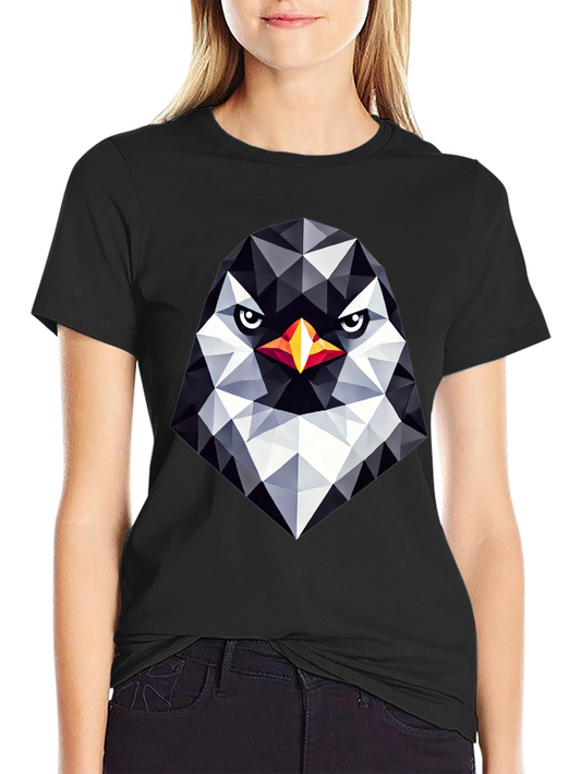 Geometric Penguin Head Black T-Shirt