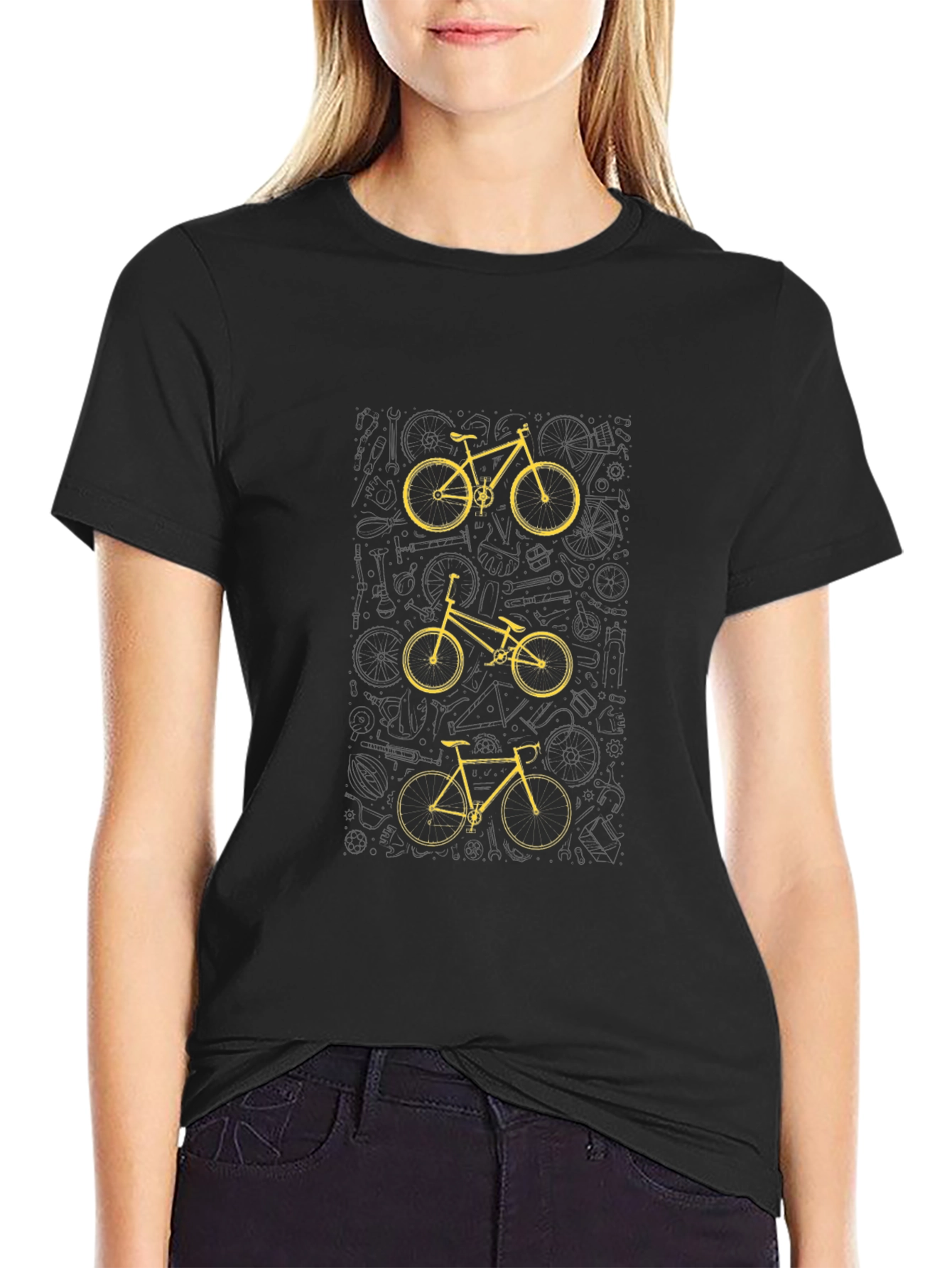 Stylish Bike Graphic Tee - Black Cotton Blend