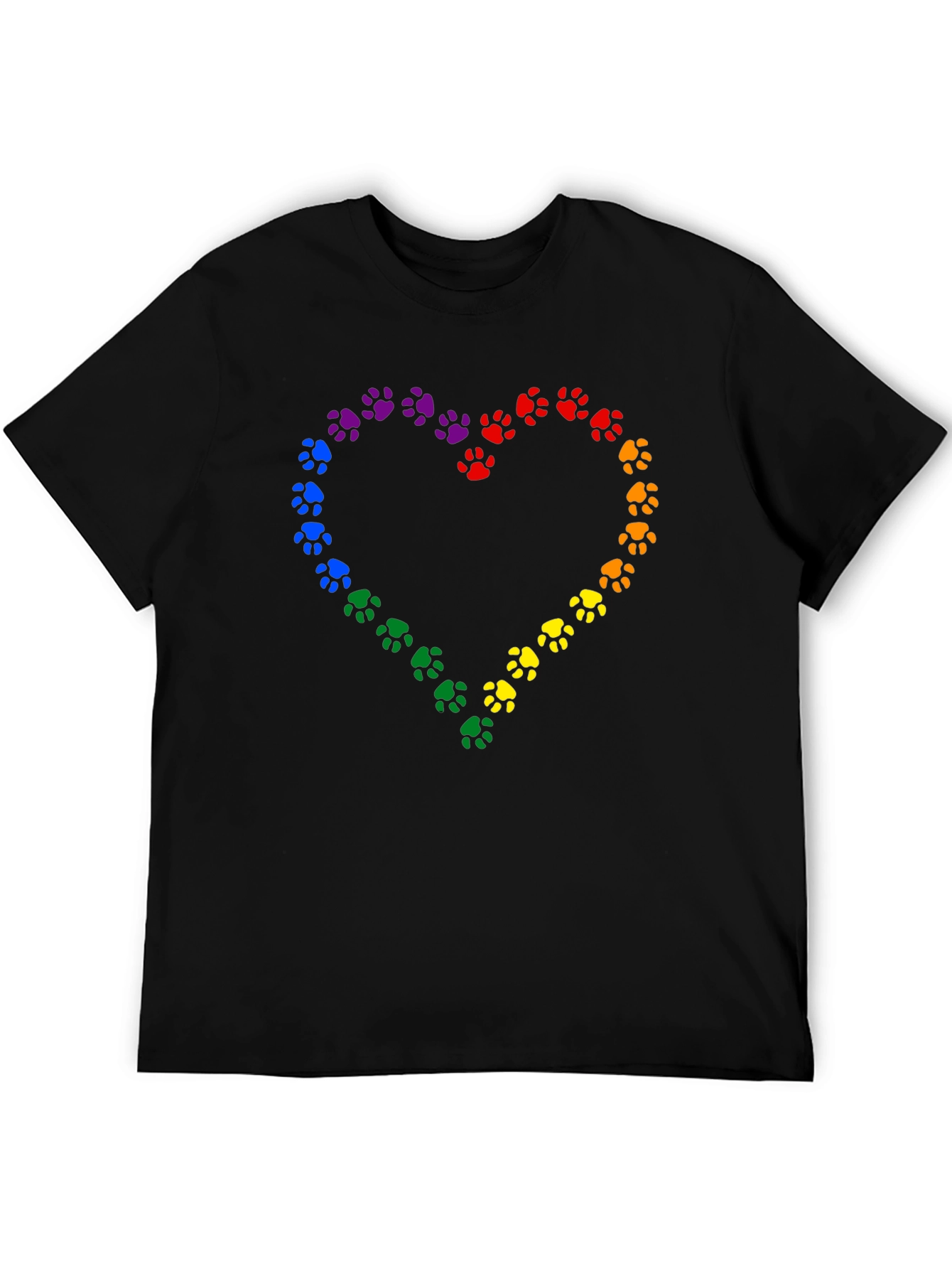 Rainbow Paw Print Heart Black T-Shirt
