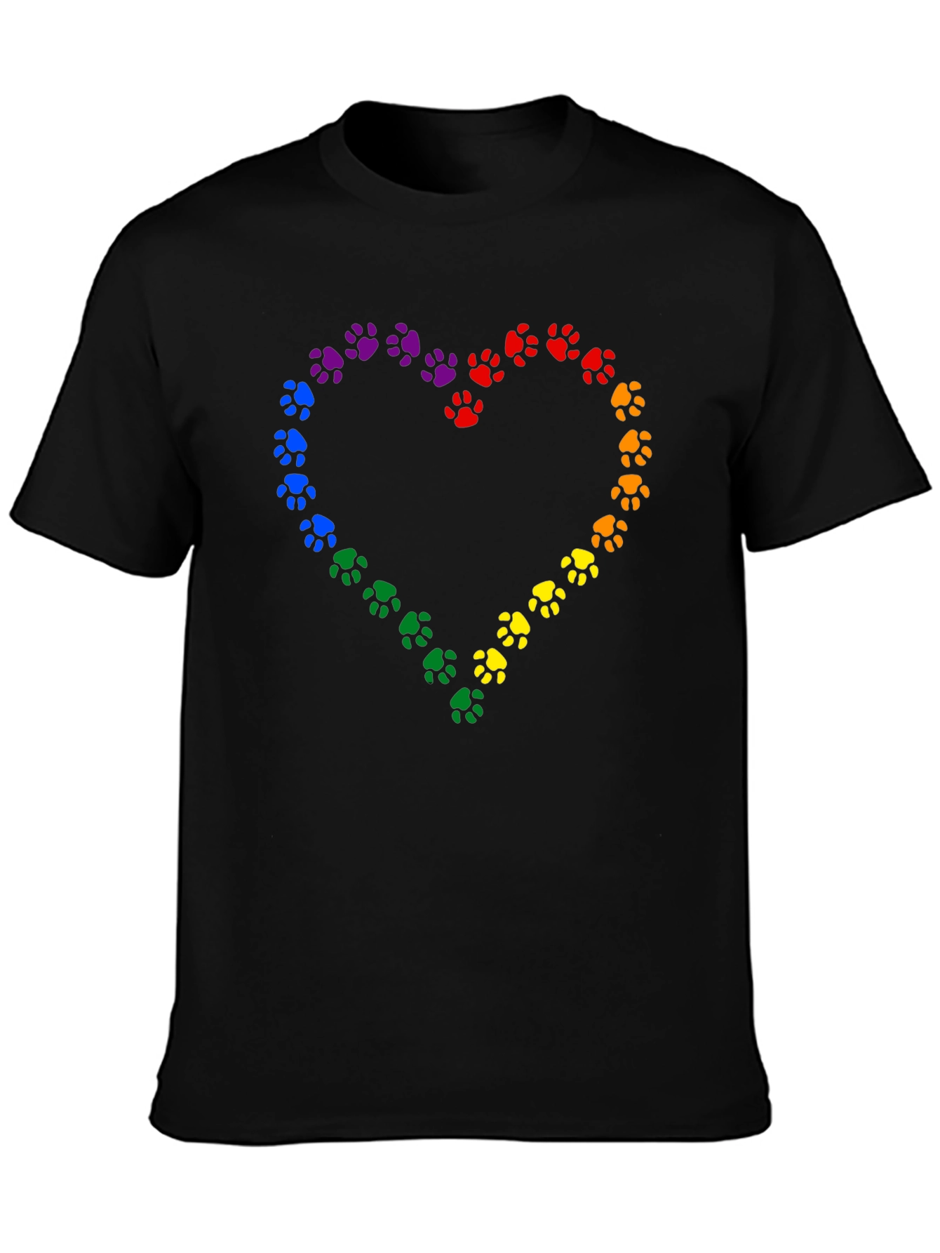 Rainbow Paw Print Heart Black T-Shirt