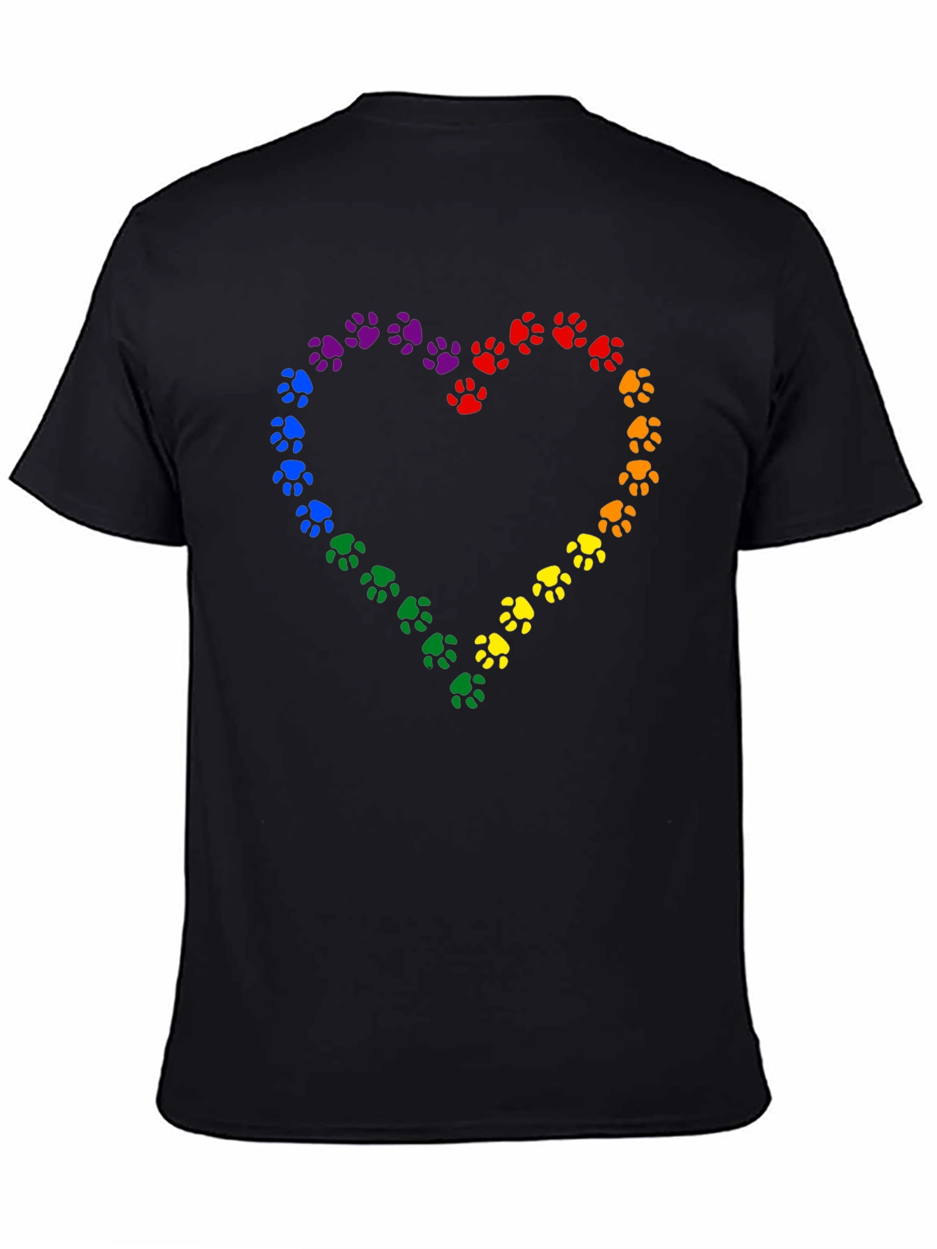 Rainbow Paw Print Heart Black T-Shirt