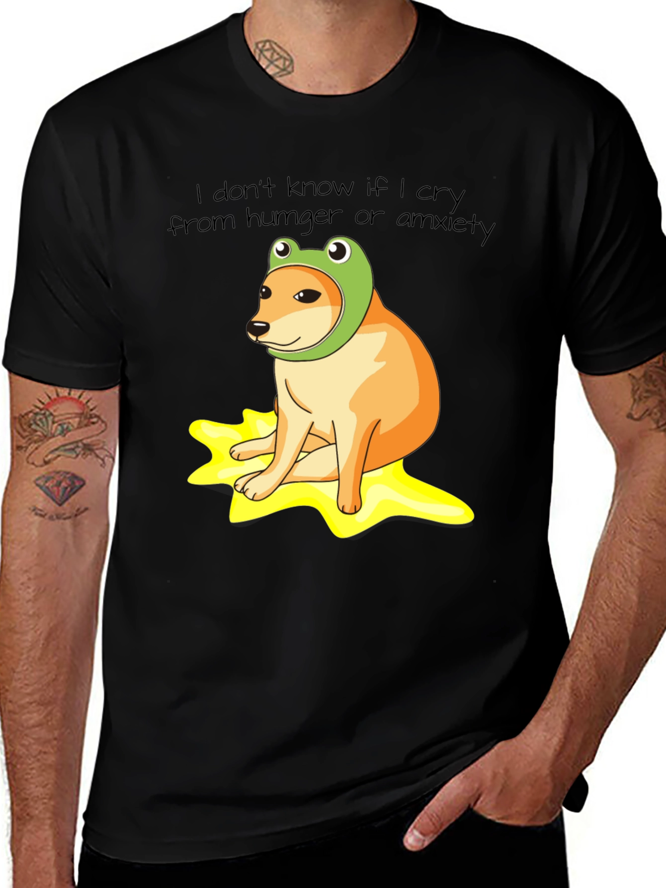 Frog Hat Doge Meme Black T-Shirt