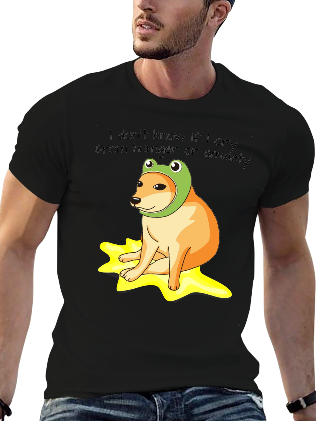 Frog Hat Doge Meme Black T-Shirt