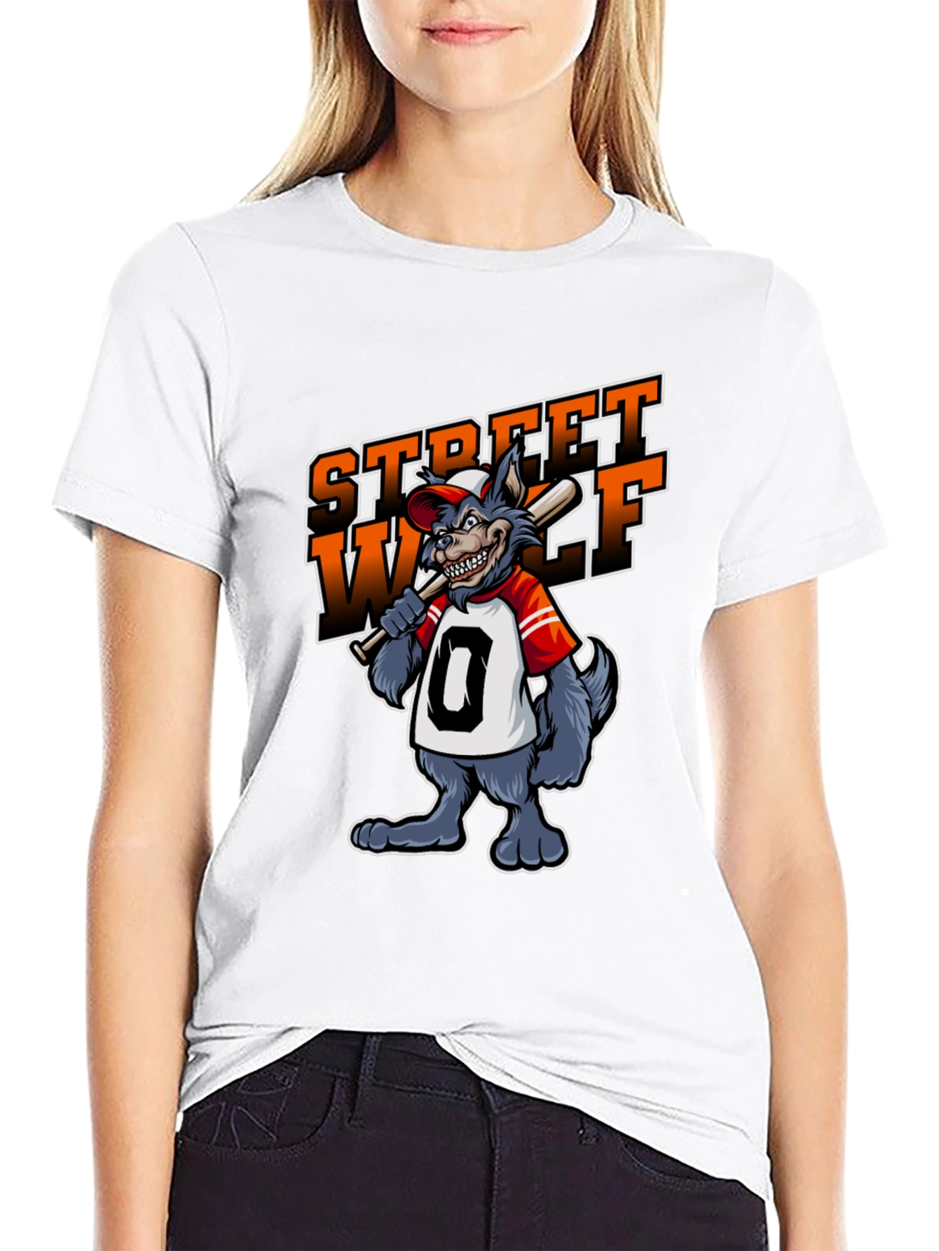 Street Wolf Graphic T-Shirt - Baseball Style