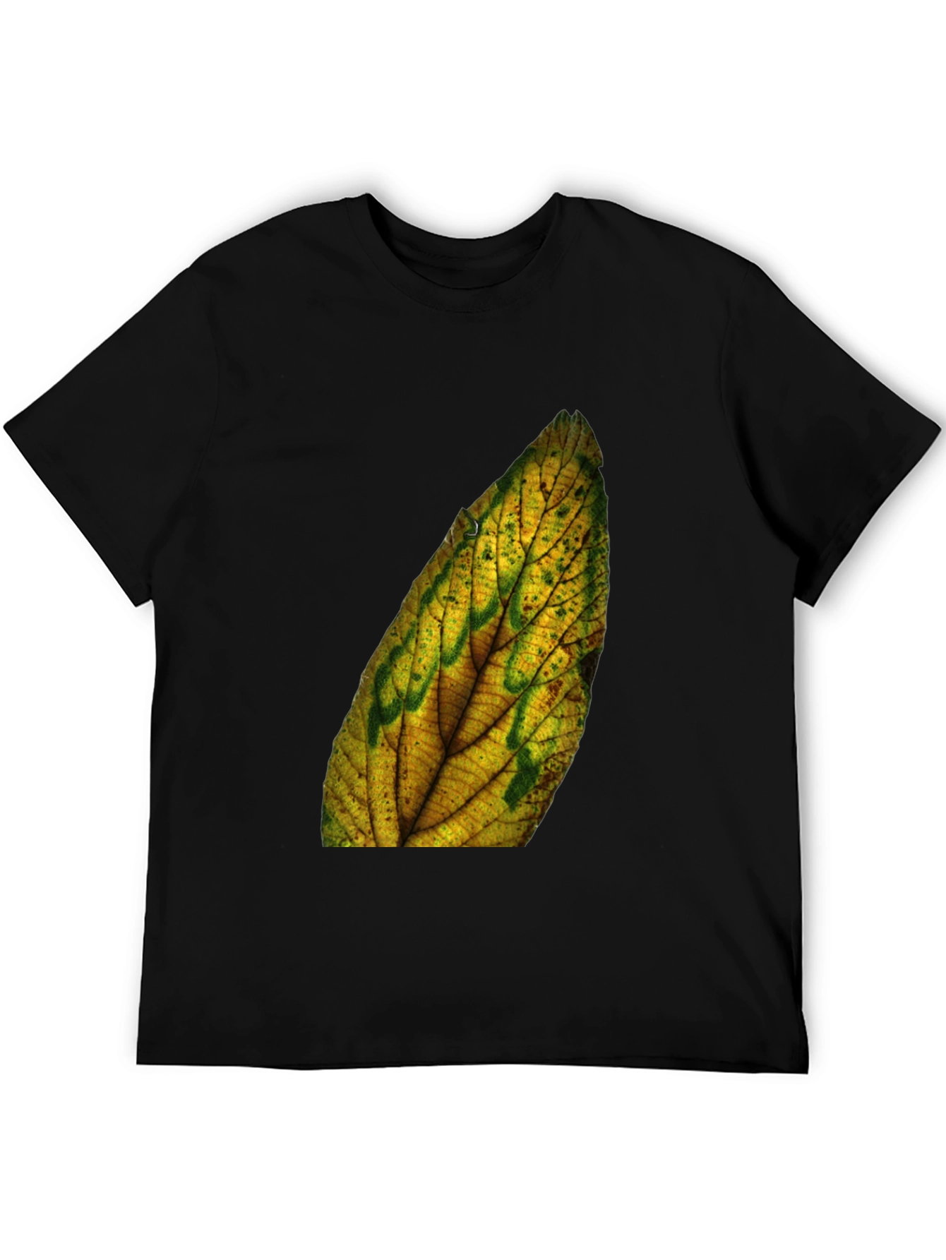 Leaf Print Black Tee - Nature Inspired Style