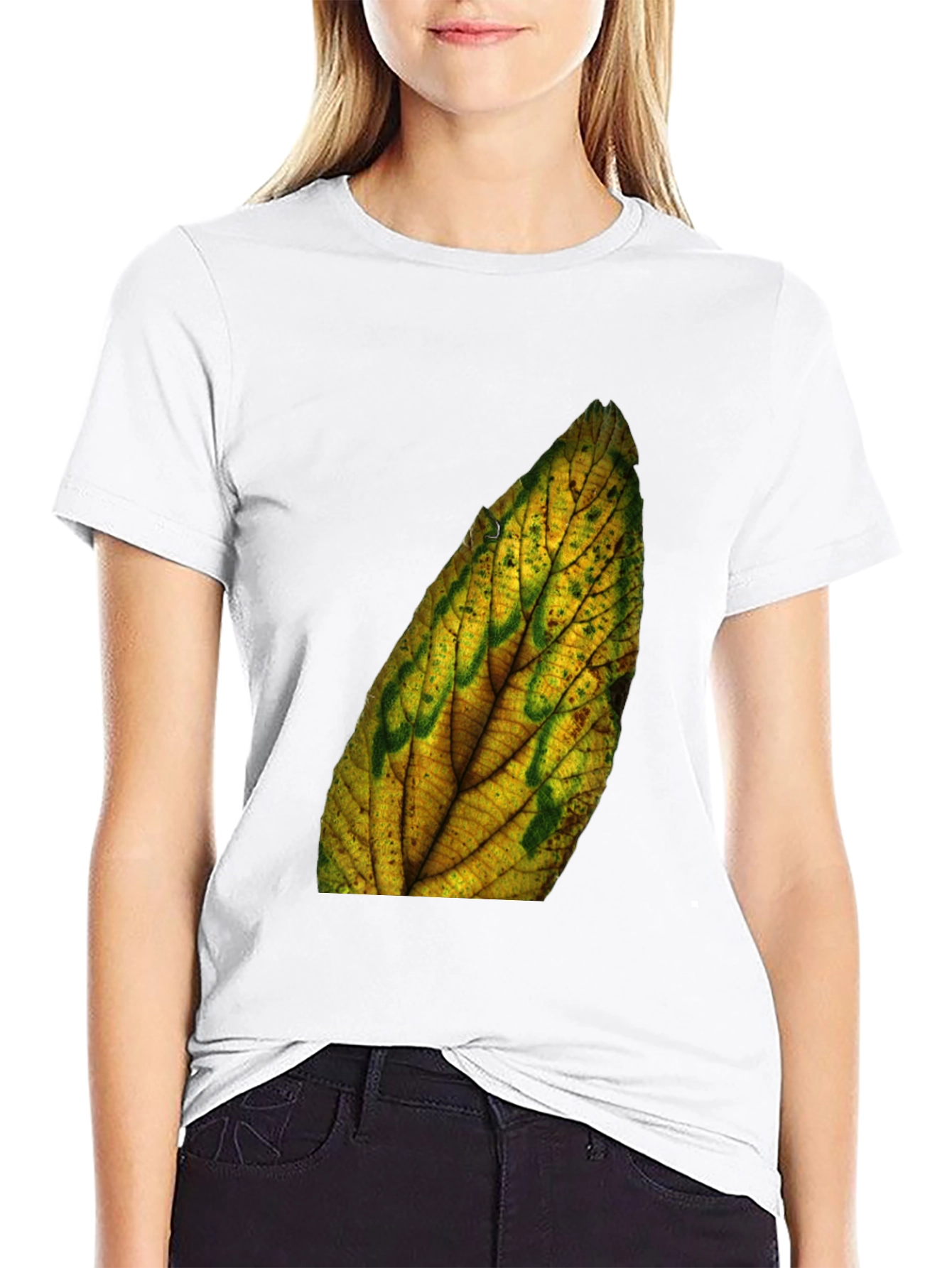 Leaf Print Black Tee - Nature Inspired Style