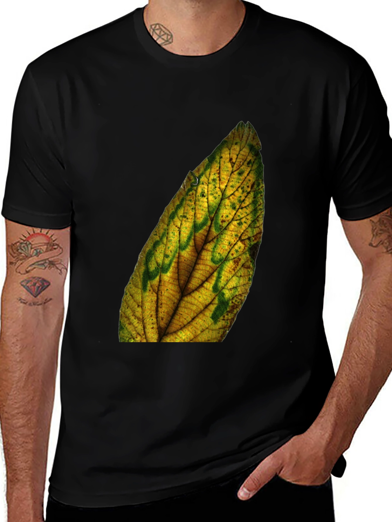 Leaf Print Black Tee - Nature Inspired Style