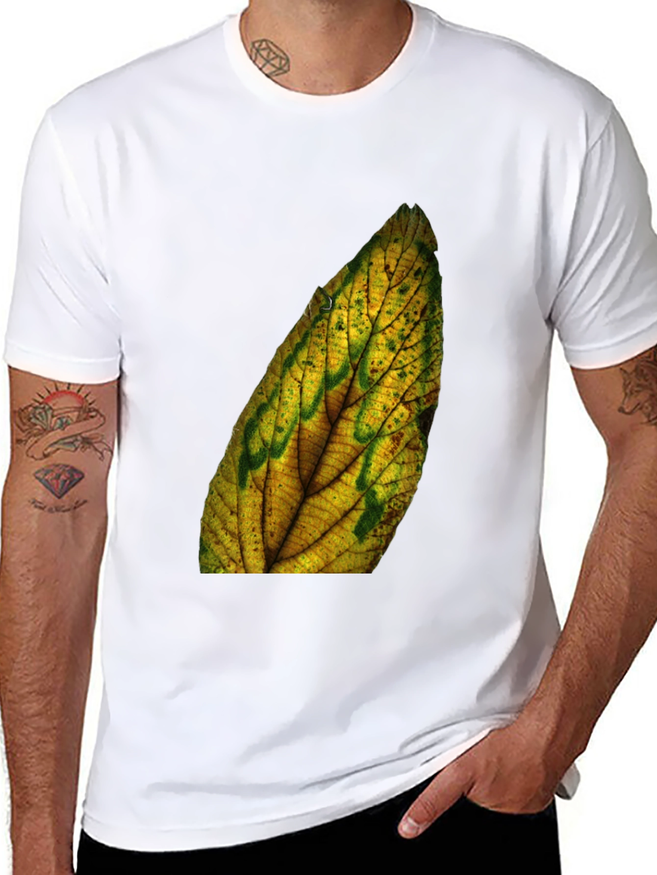 Leaf Print Black Tee - Nature Inspired Style