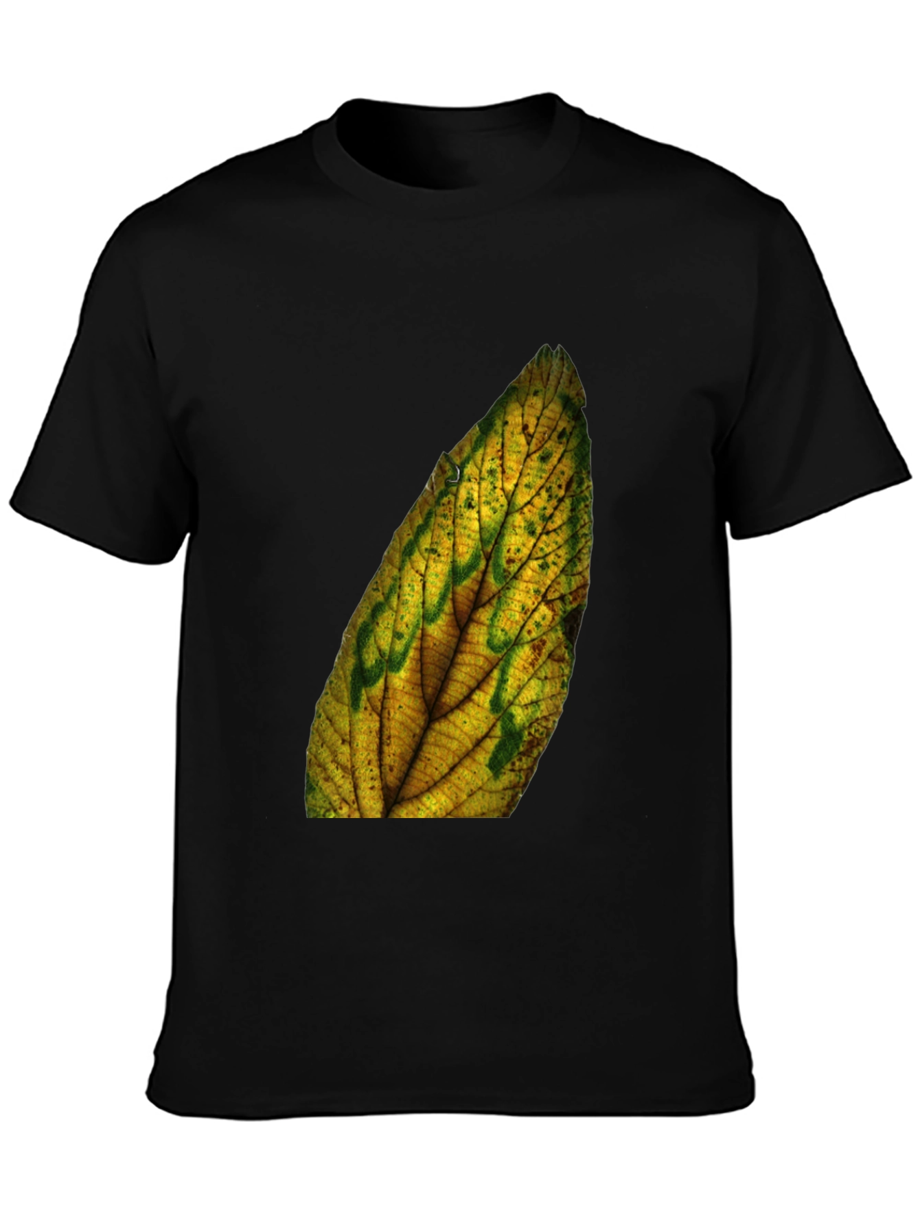Leaf Print Black Tee - Nature Inspired Style