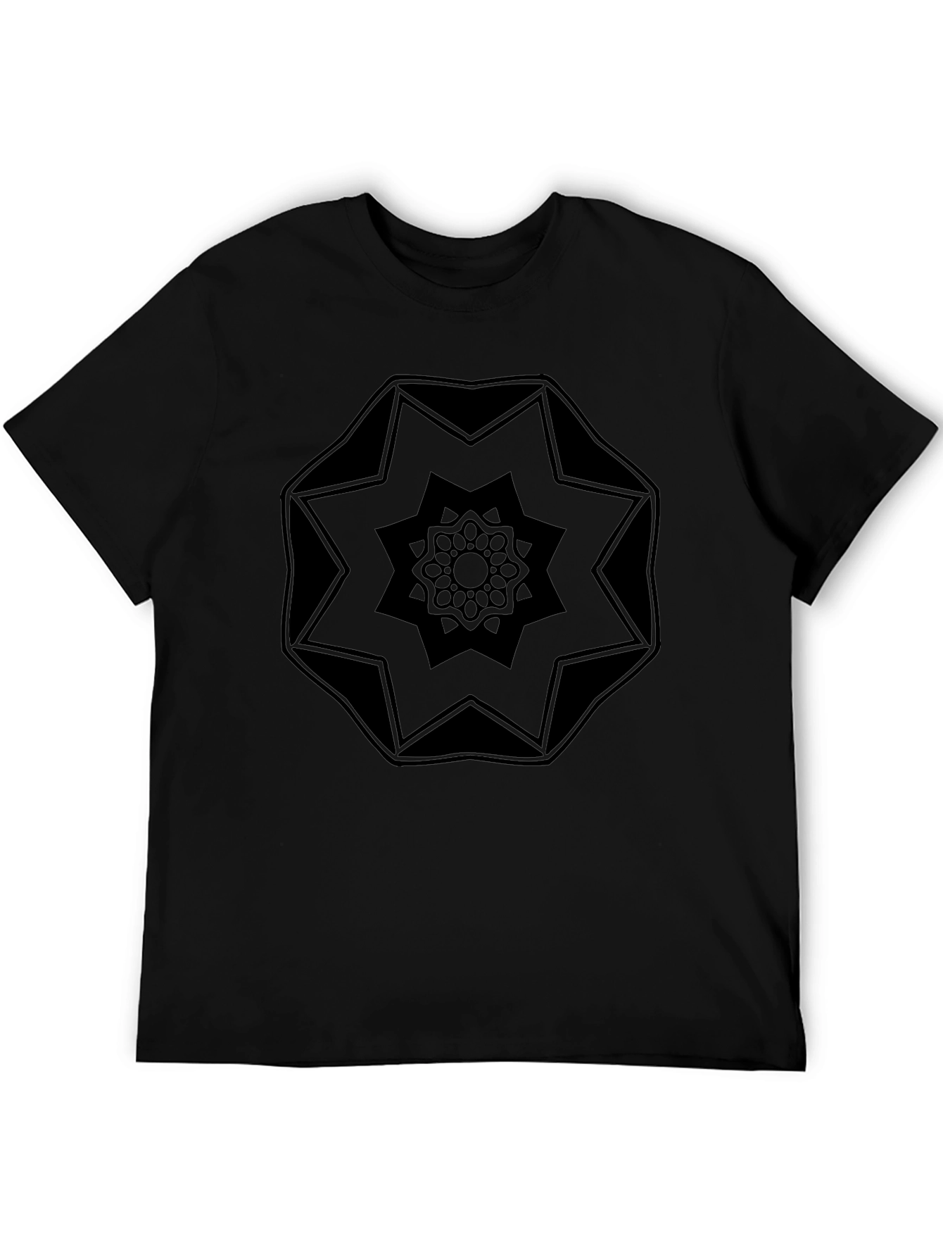 Geometric Mandala Graphic Tee - Black Crew Neck