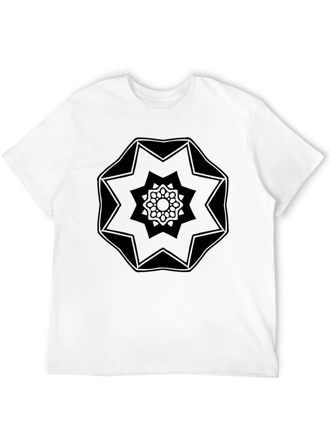 Geometric Mandala Graphic Tee - Black Crew Neck