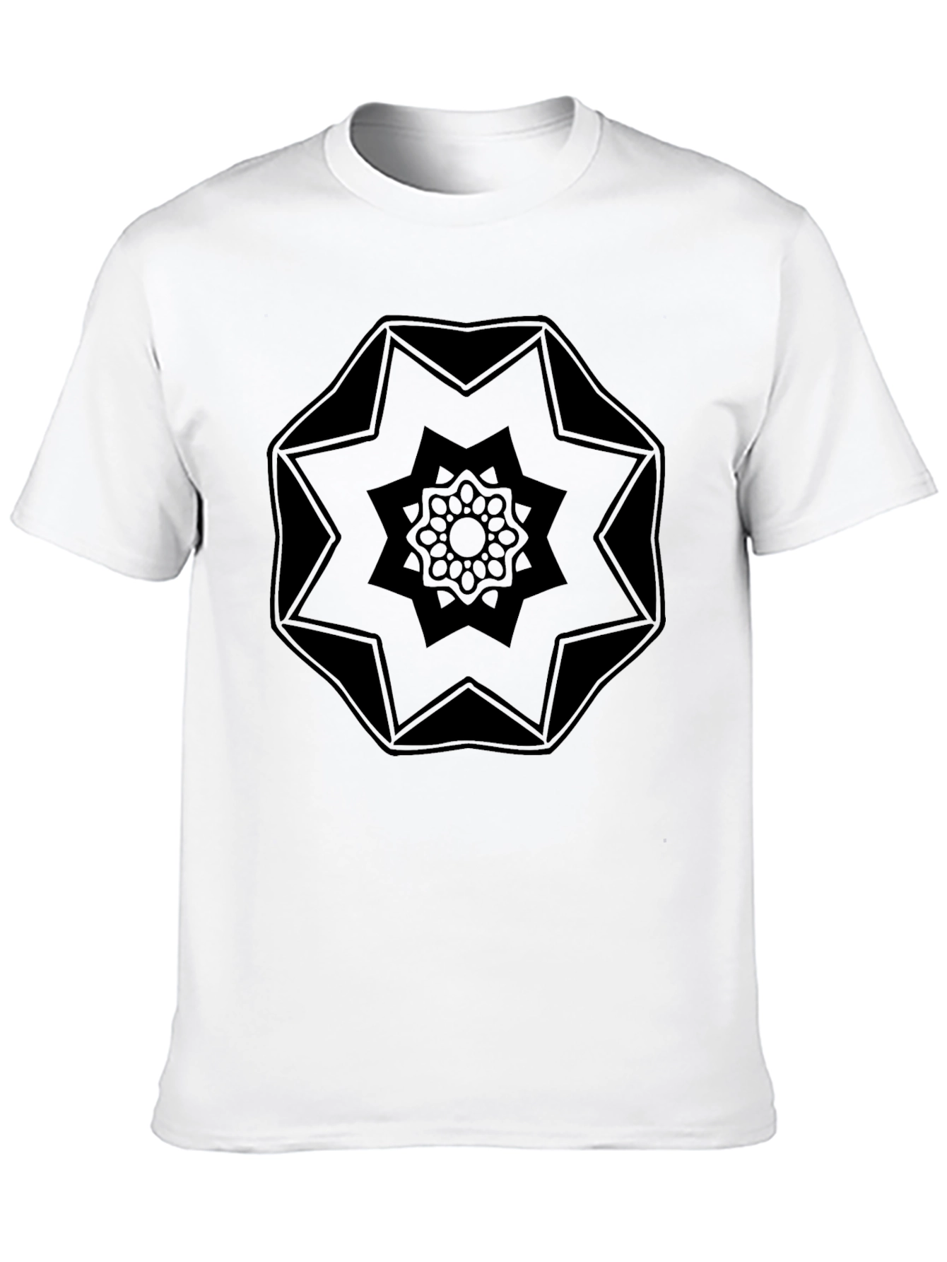 Geometric Mandala Graphic Tee - Black Crew Neck