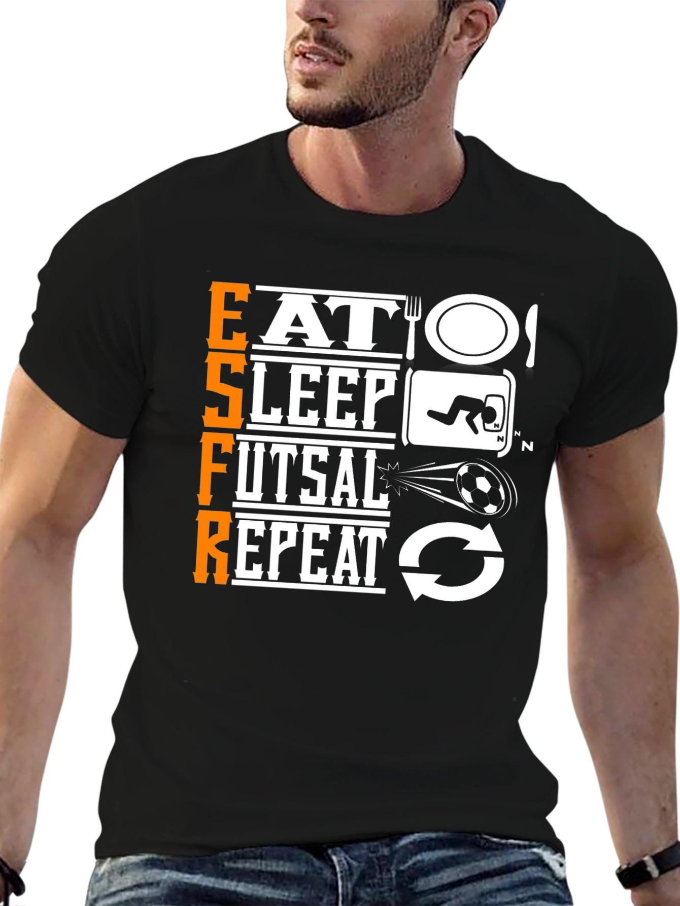 Eat Sleep Futsal Repeat Black Graphic T-Shirt