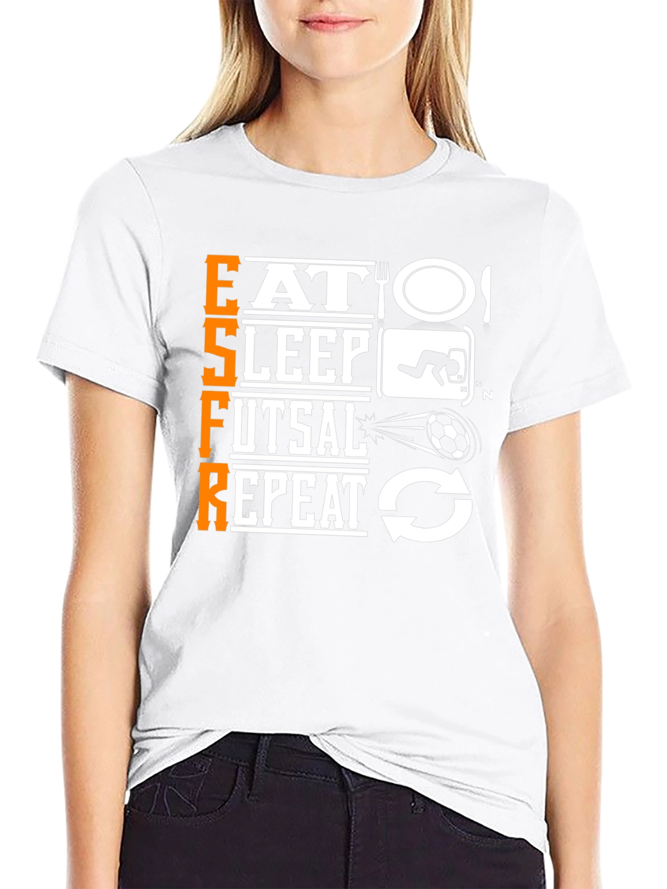 Eat Sleep Futsal Repeat Black Graphic T-Shirt