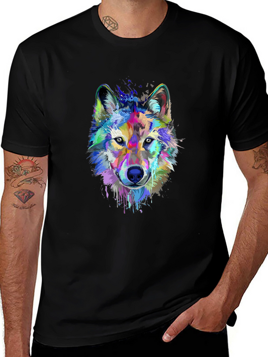 Colorful Wolf Graphic T-Shirt - Artistic Animal Tee