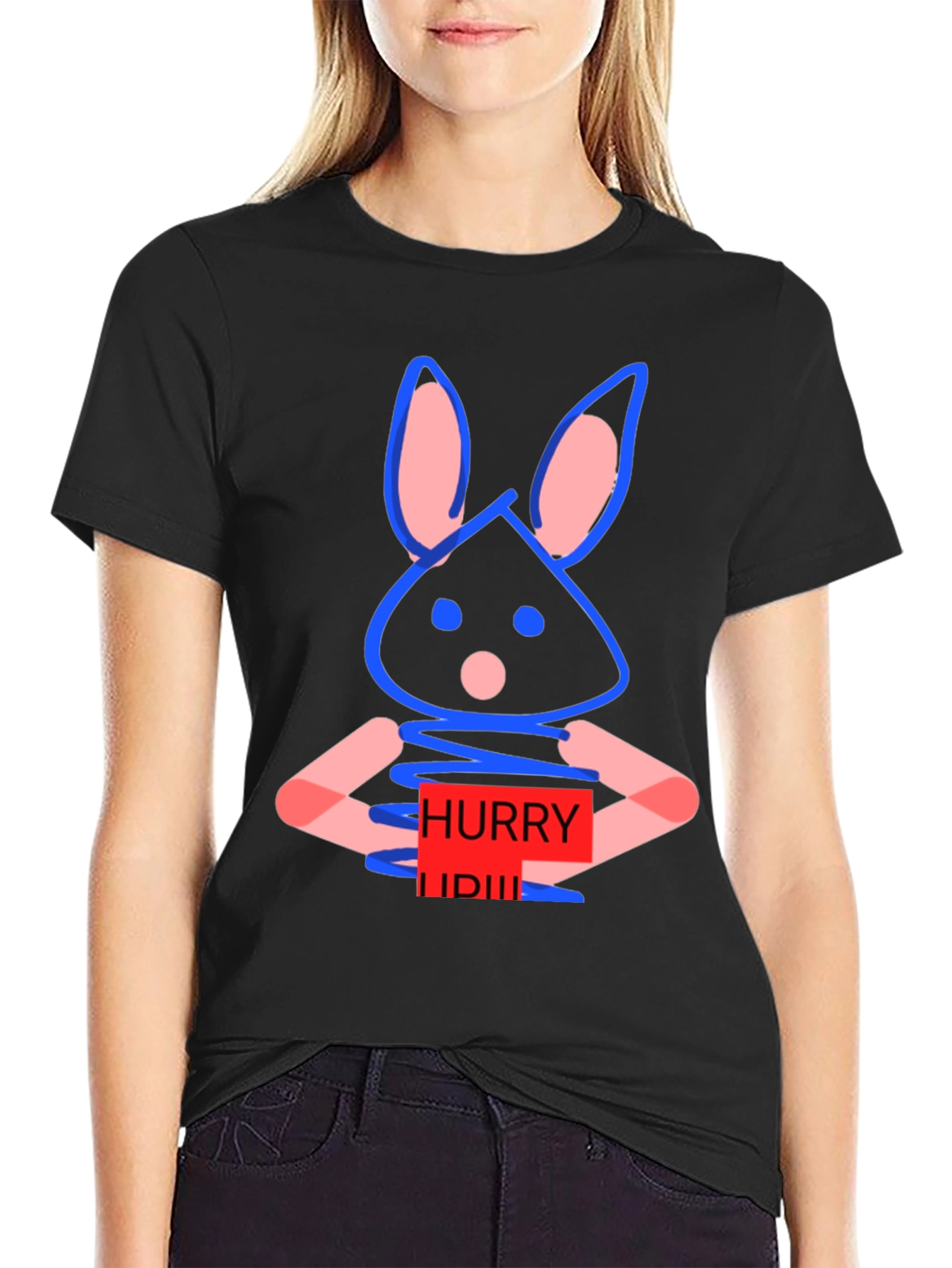 Whimsical Bunny Graphic Tee - Hurry Up! Design