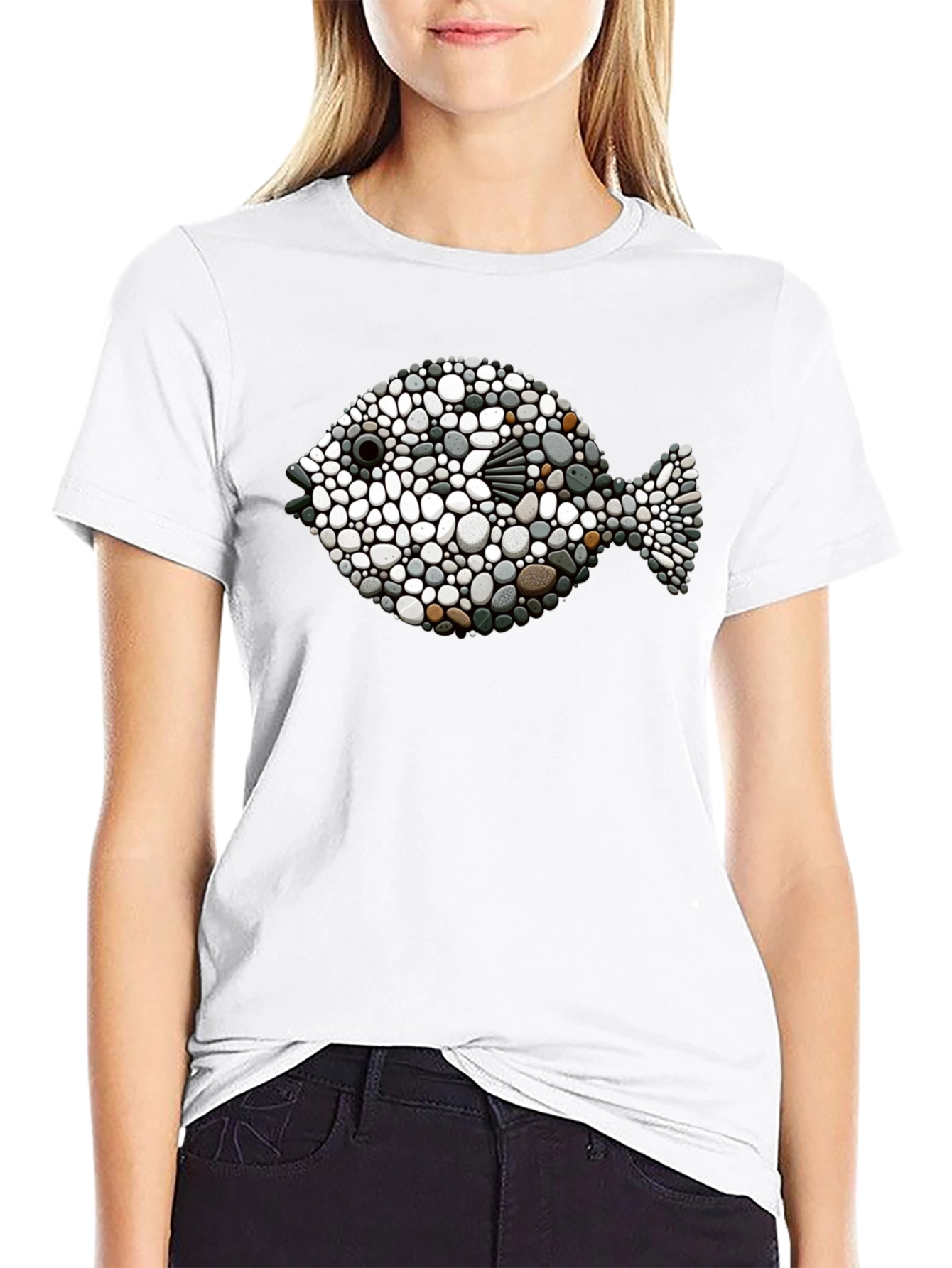 Stone Fish Graphic Tee - Unique Artistic Design