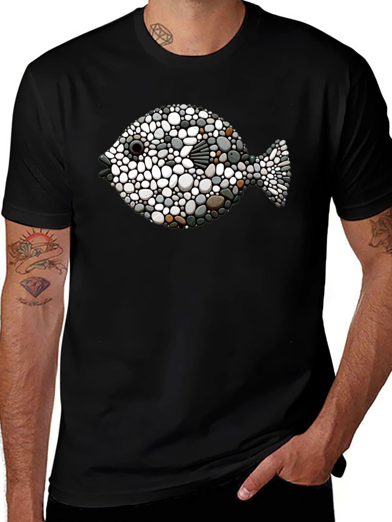 Stone Fish Graphic Tee - Unique Artistic Design
