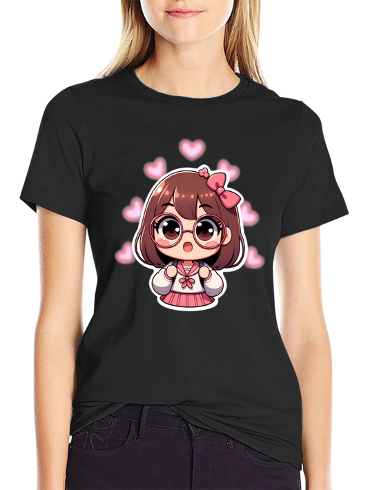 Kawaii Anime Girl Black T-Shirt