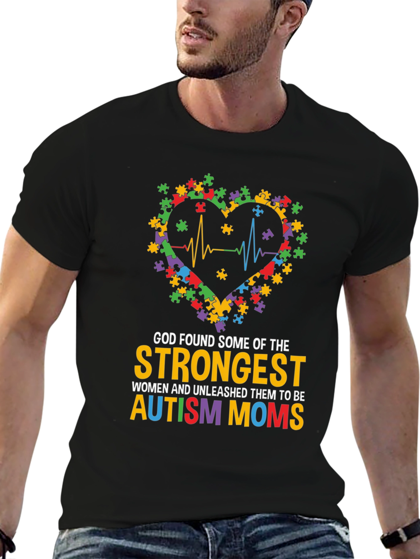 Autism Mom Heart Puzzle Graphic T-Shirt