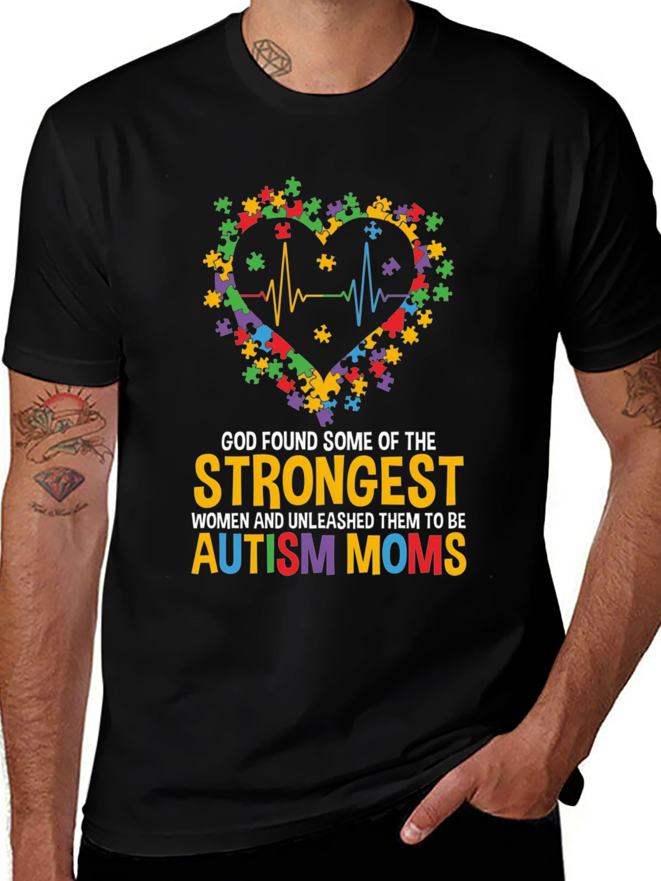 Autism Mom Heart Puzzle Graphic T-Shirt