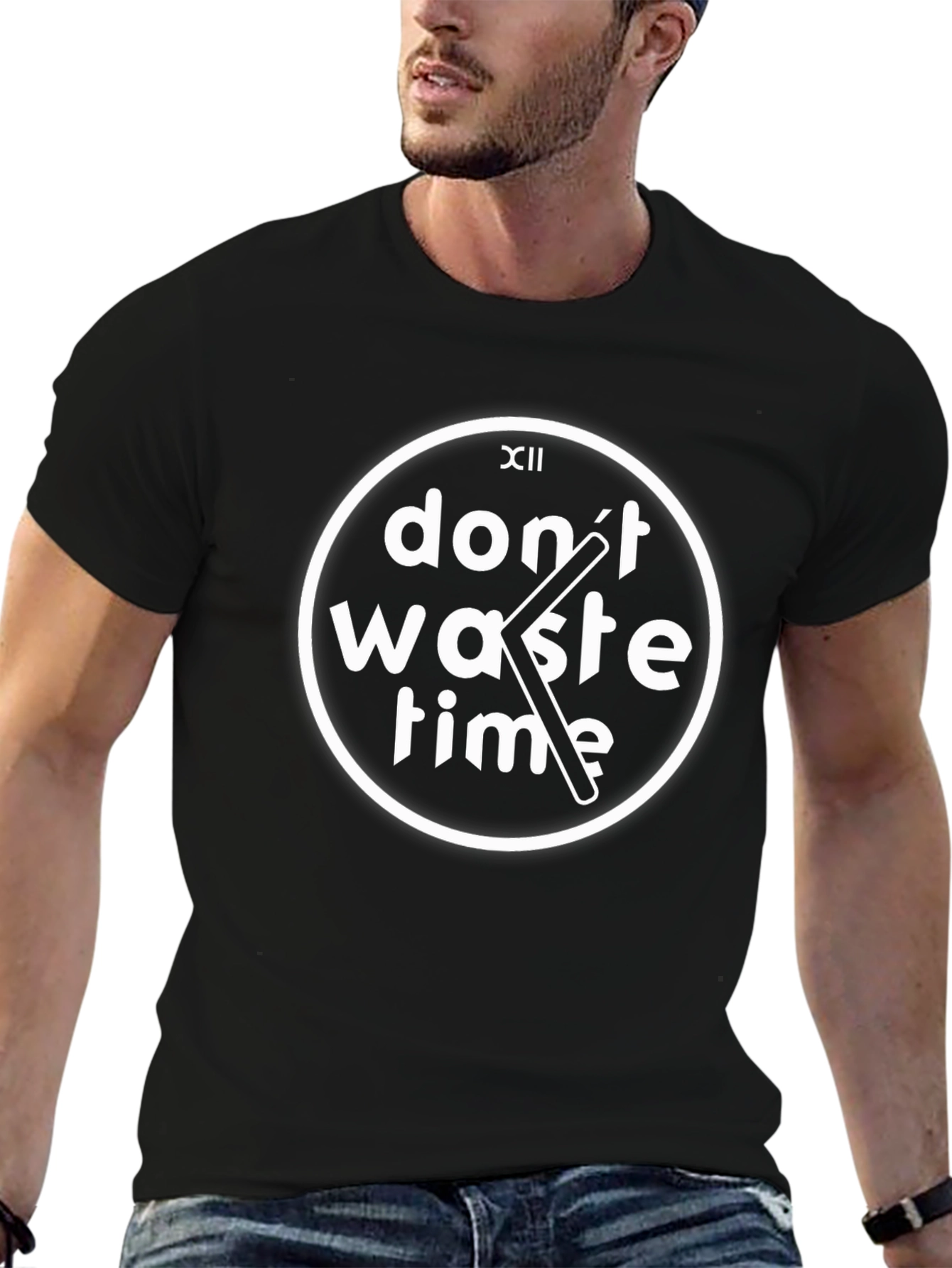 Dont Waste Time Graphic Black T-Shirt