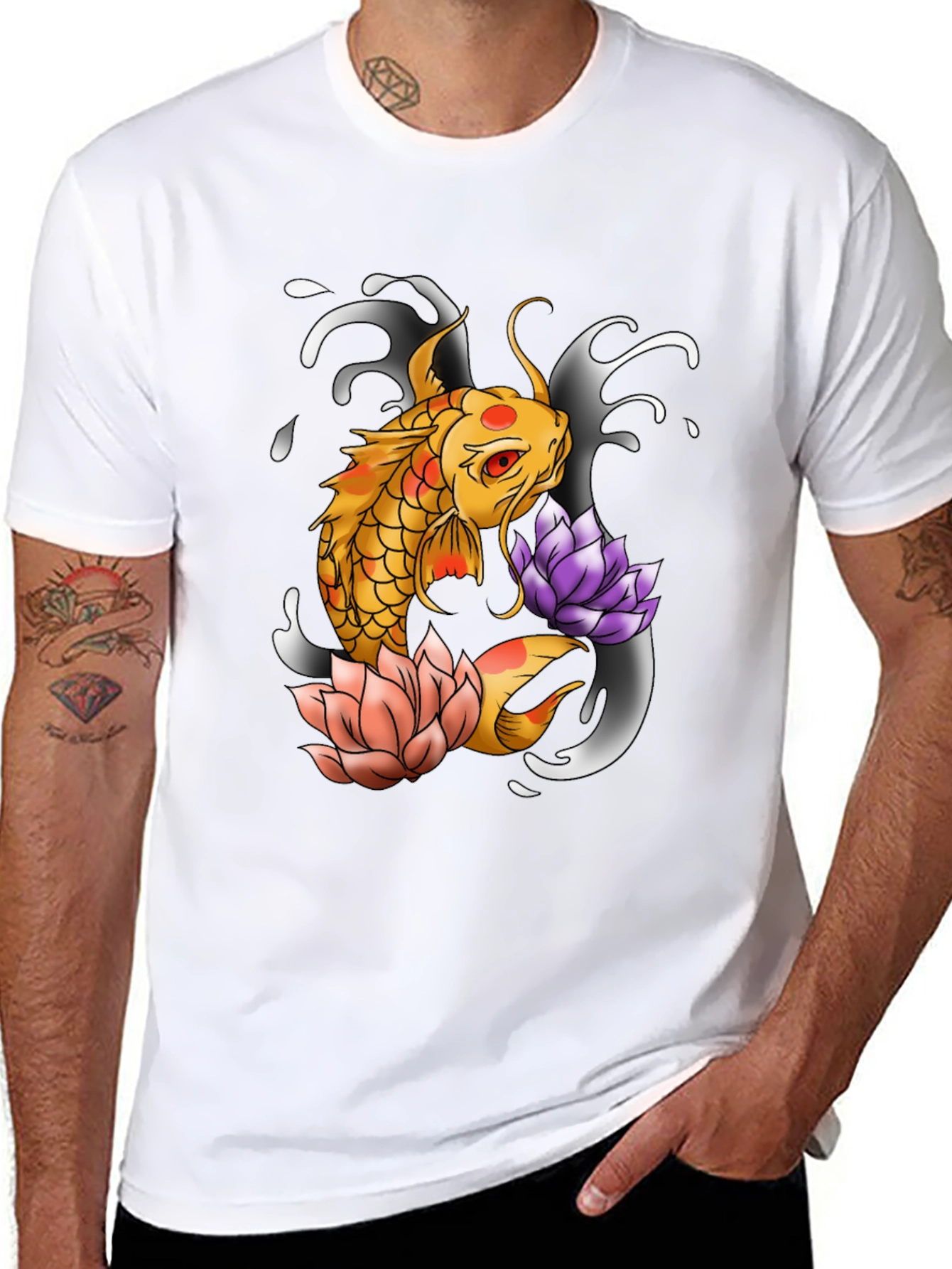 Koi Fish & Lotus Graphic Print Tee