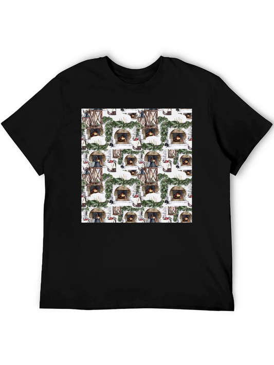 Festive Fireplace Pattern T-Shirt