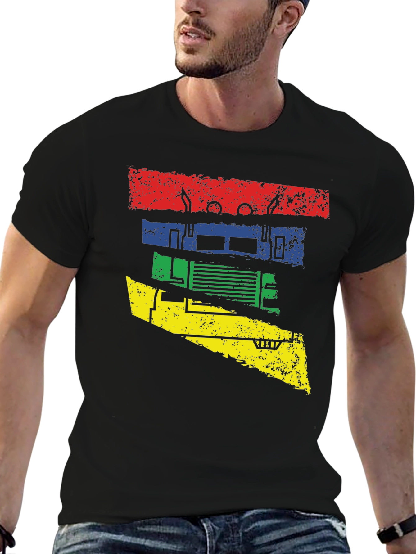 Retro Truck Graphic Tee - Black Cotton Blend Shirt