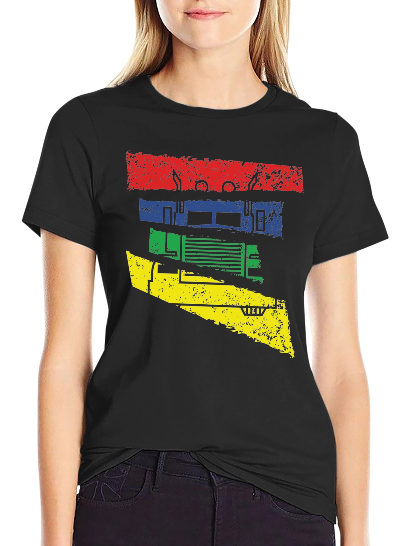 Retro Truck Graphic Tee - Black Cotton Blend Shirt
