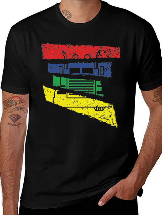 Retro Truck Graphic Tee - Black Cotton Blend Shirt
