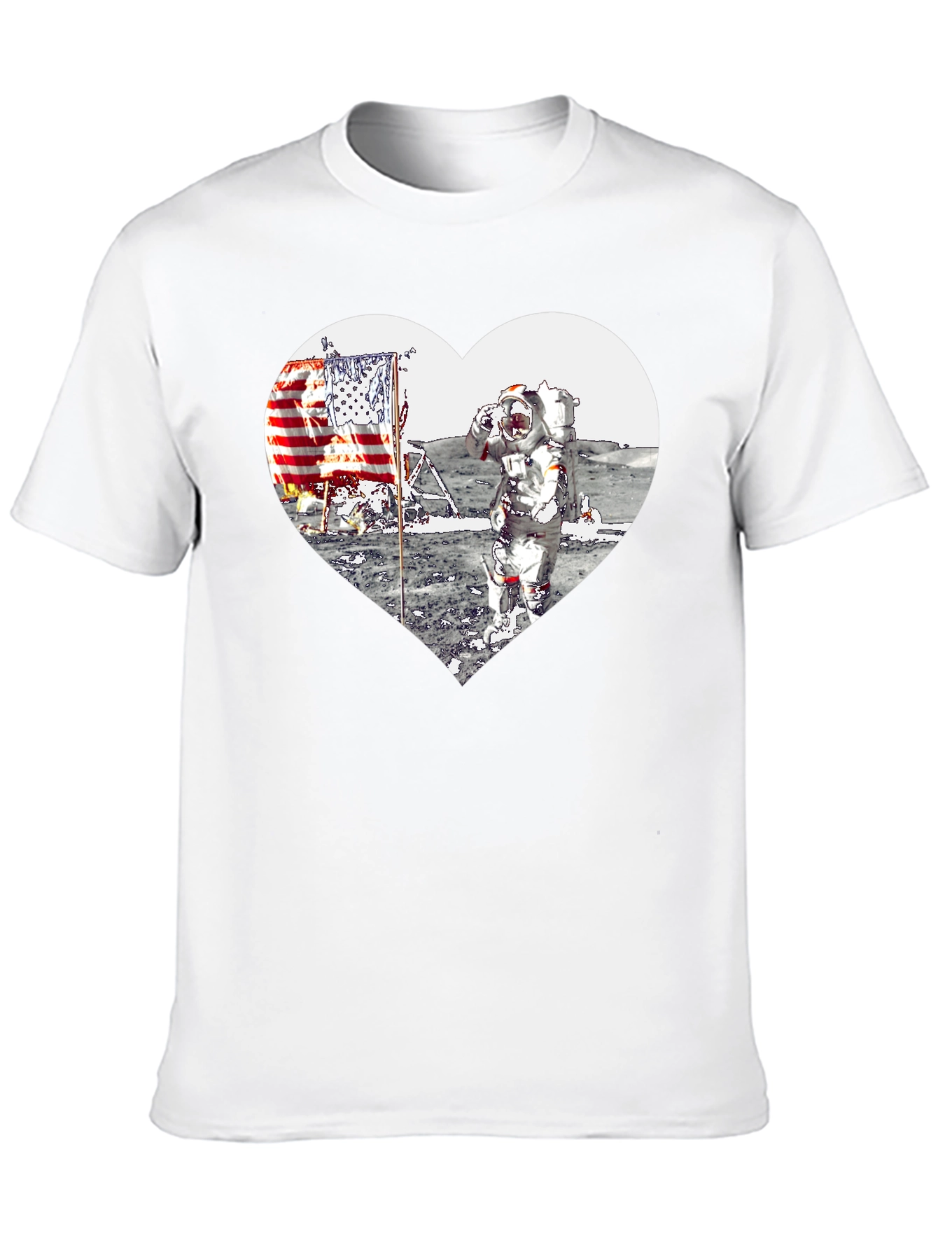 Astronaut Moon Landing Heart Graphic Black T-Shirt