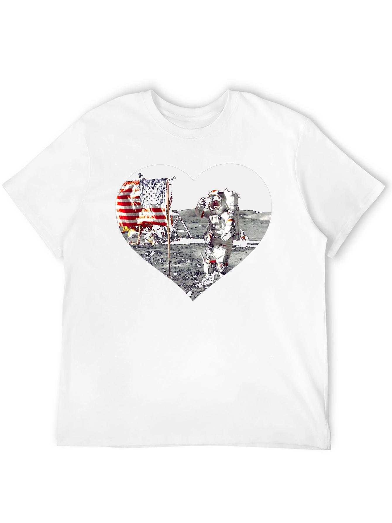 Astronaut Moon Landing Heart Graphic Black T-Shirt