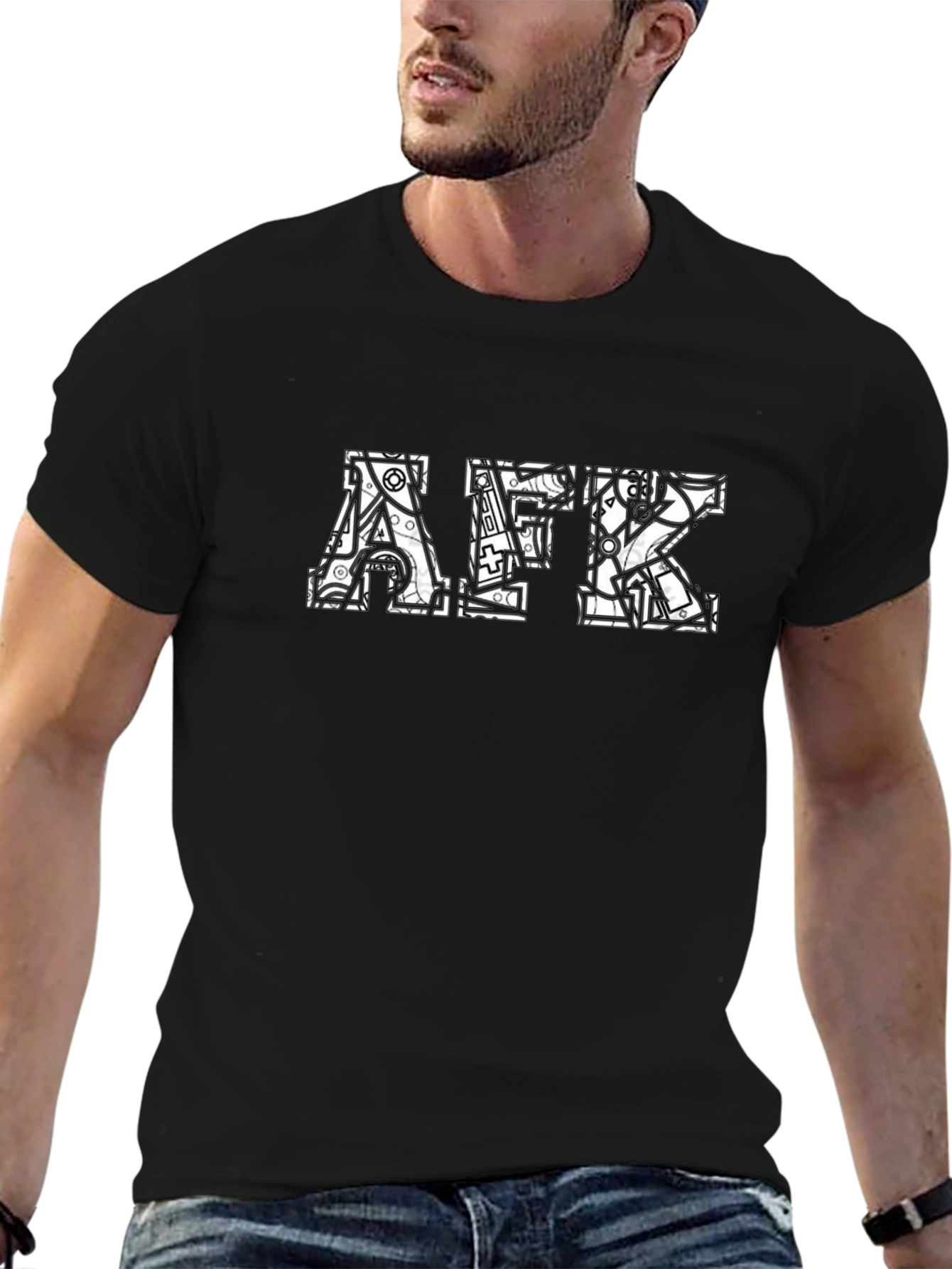 AFK Graphic Print Black T-Shirt - Casual Style
