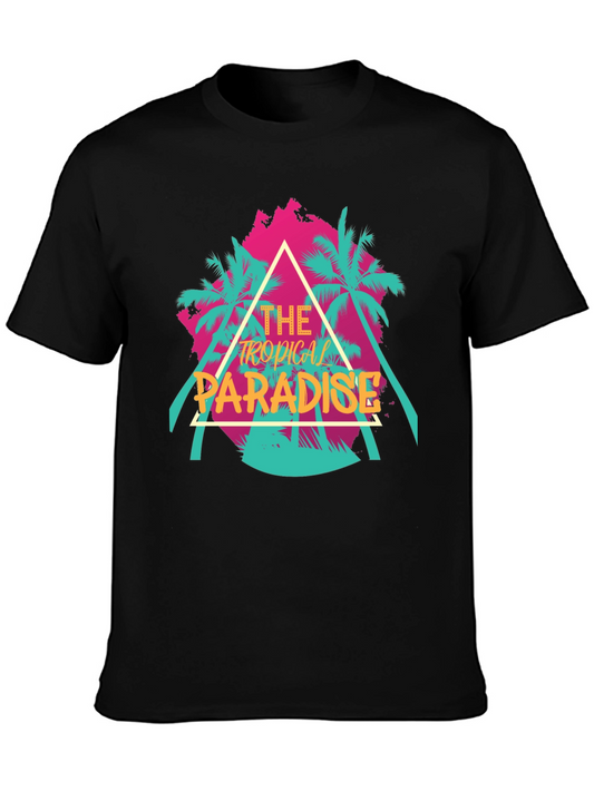 Tropical Paradise Graphic Tee - Black Cotton T-Shirt