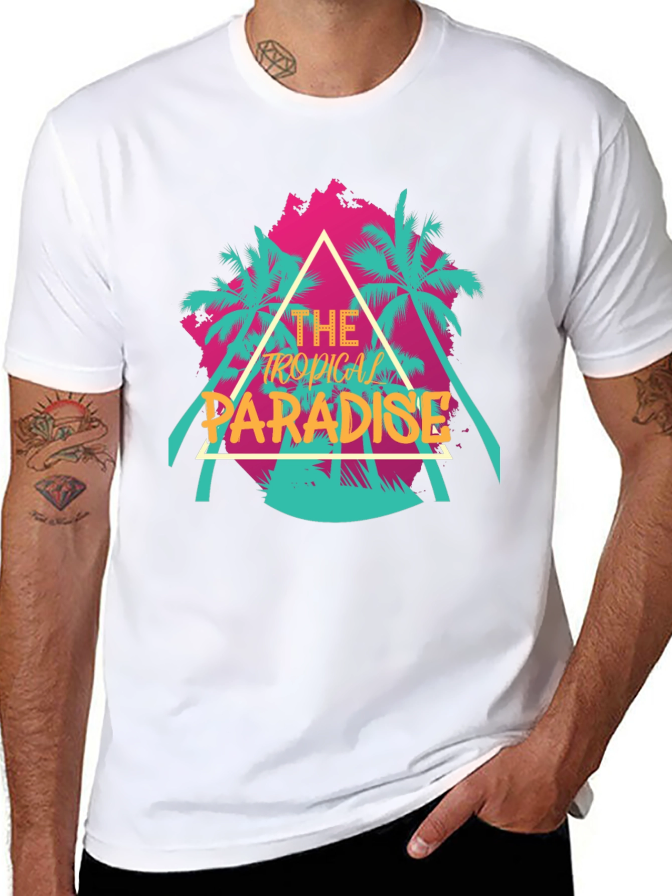 Tropical Paradise Graphic Tee - Black Cotton T-Shirt