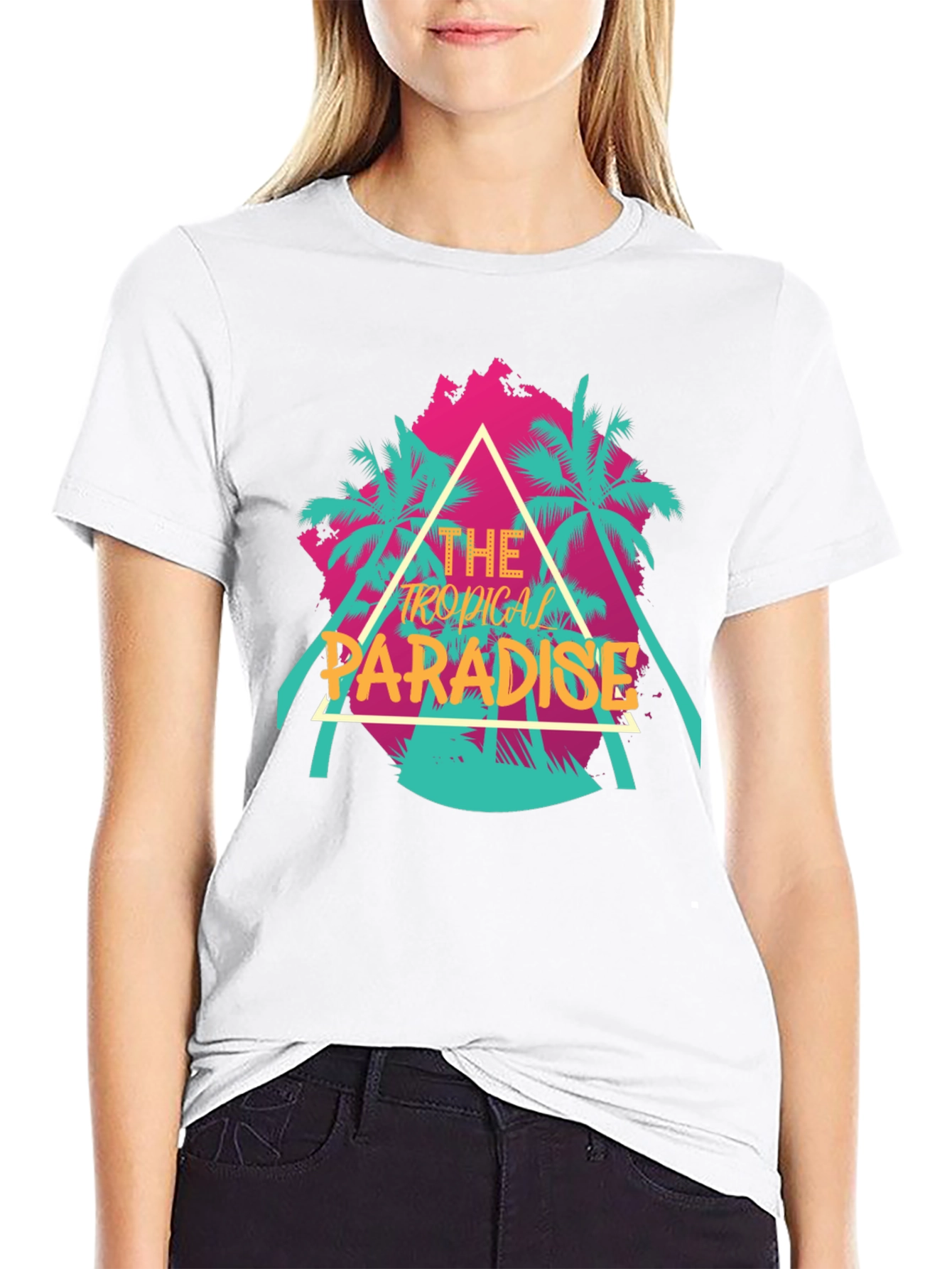 Tropical Paradise Graphic Tee - Black Cotton T-Shirt