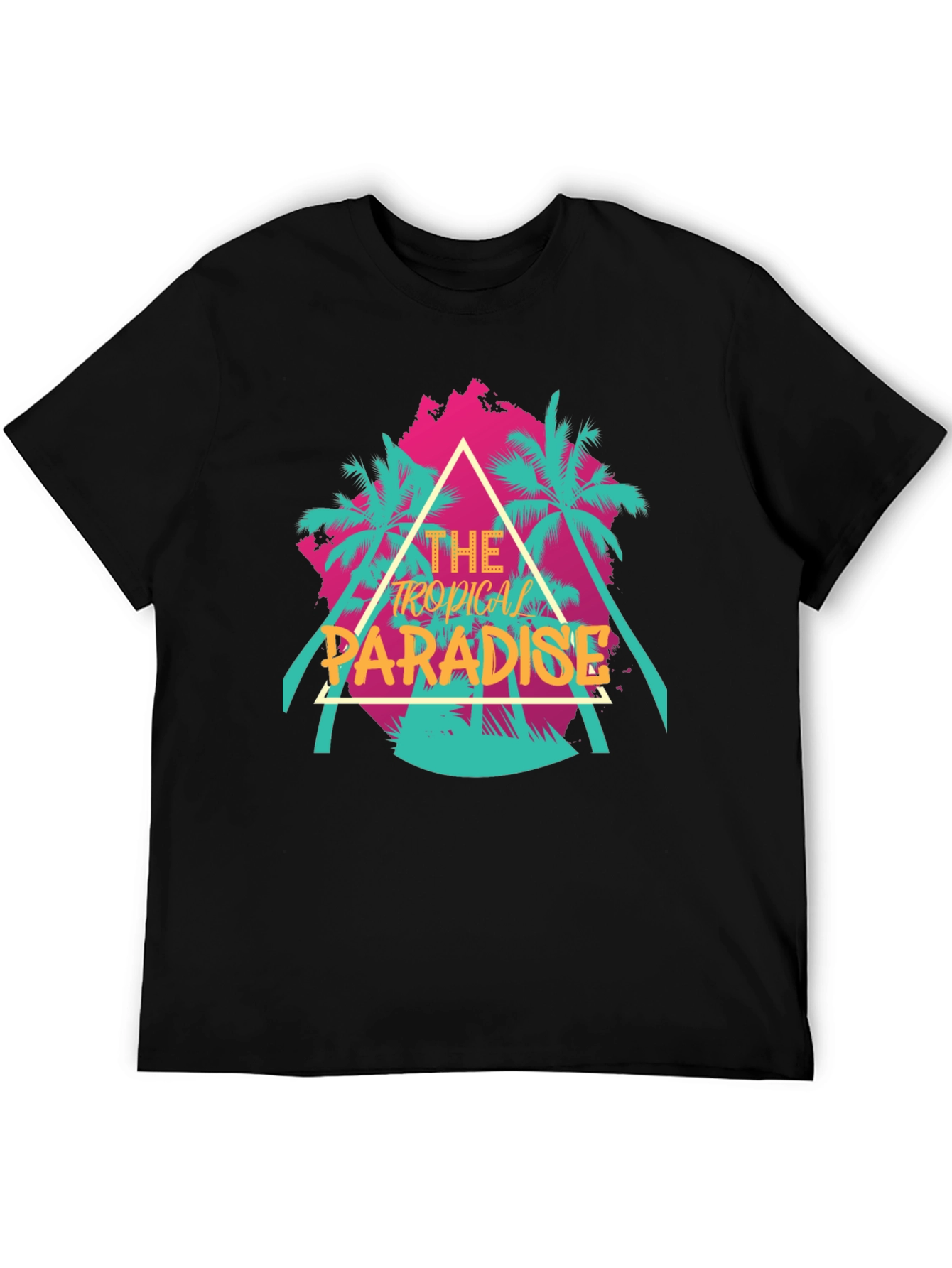 Tropical Paradise Graphic Tee - Black Cotton T-Shirt