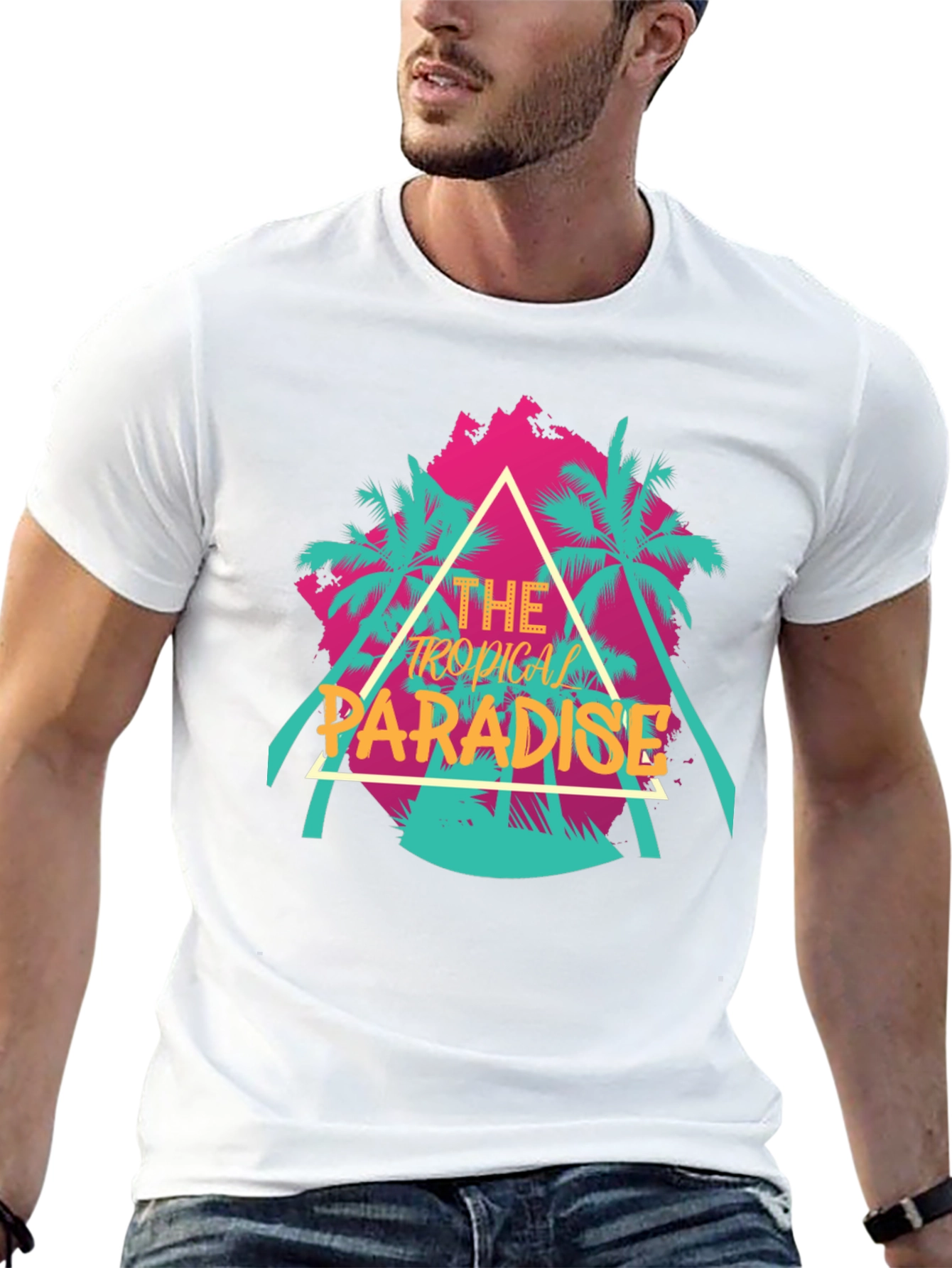 Tropical Paradise Graphic Tee - Black Cotton T-Shirt
