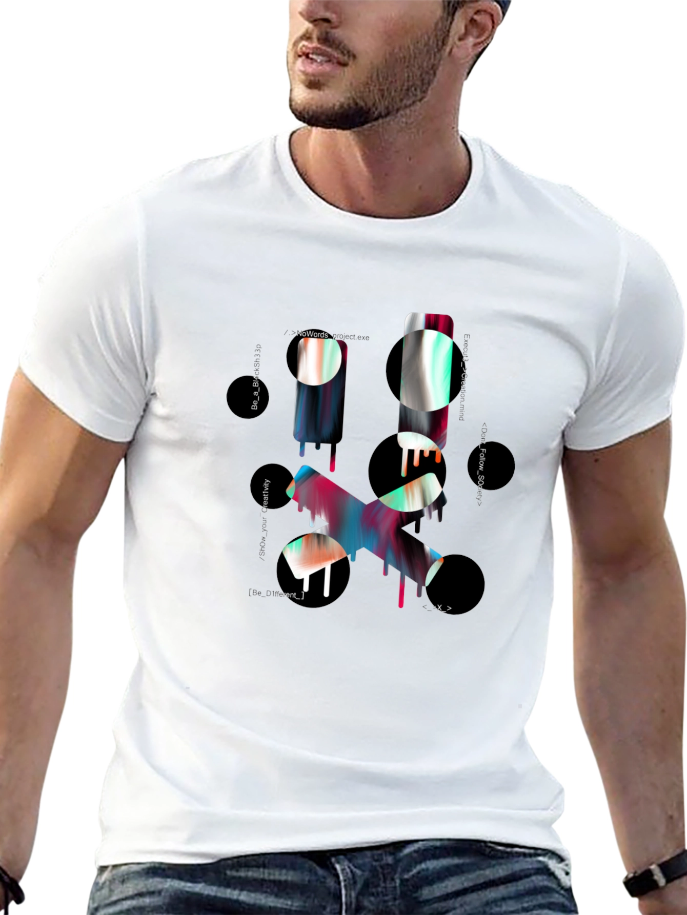 Abstract Graphic Print Mens Black T-Shirt