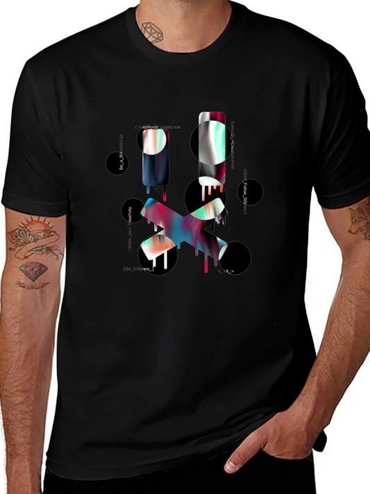 Abstract Graphic Print Mens Black T-Shirt